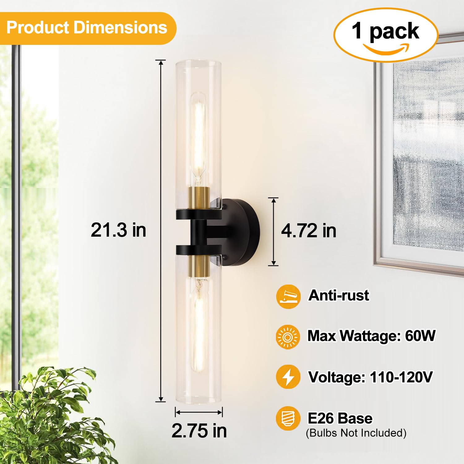 Indoi Black And Gold Wall Sconce  Bathroom Sconces Wall Lighting With Clear Glass  Modern Sconces Wall Light Fixtures For Bathroom Mirror Living Room Hallway Bedroom