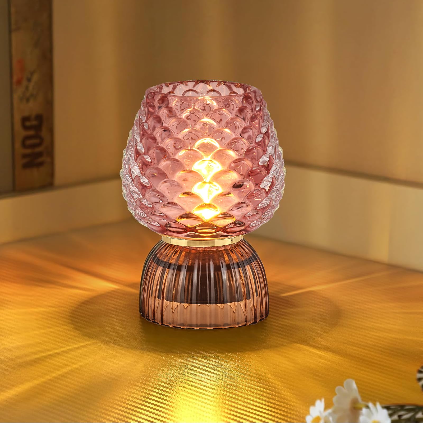 SisiHokai Battery Operated Lamp with Timer  Cute Small Cordless Glass Table Lamp for Home Decor  Kitchen  Bathroom  Birthday Gift for Women  Pinecone  Pink