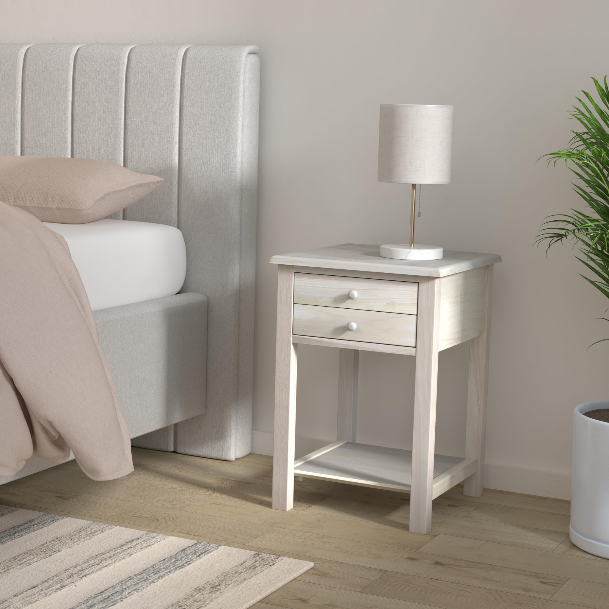 IC International Concepts Rectangular Side Table, 2 Drawers, Eco-Friendly Parawood, 25.6inH, Unfinished, Model OT-92