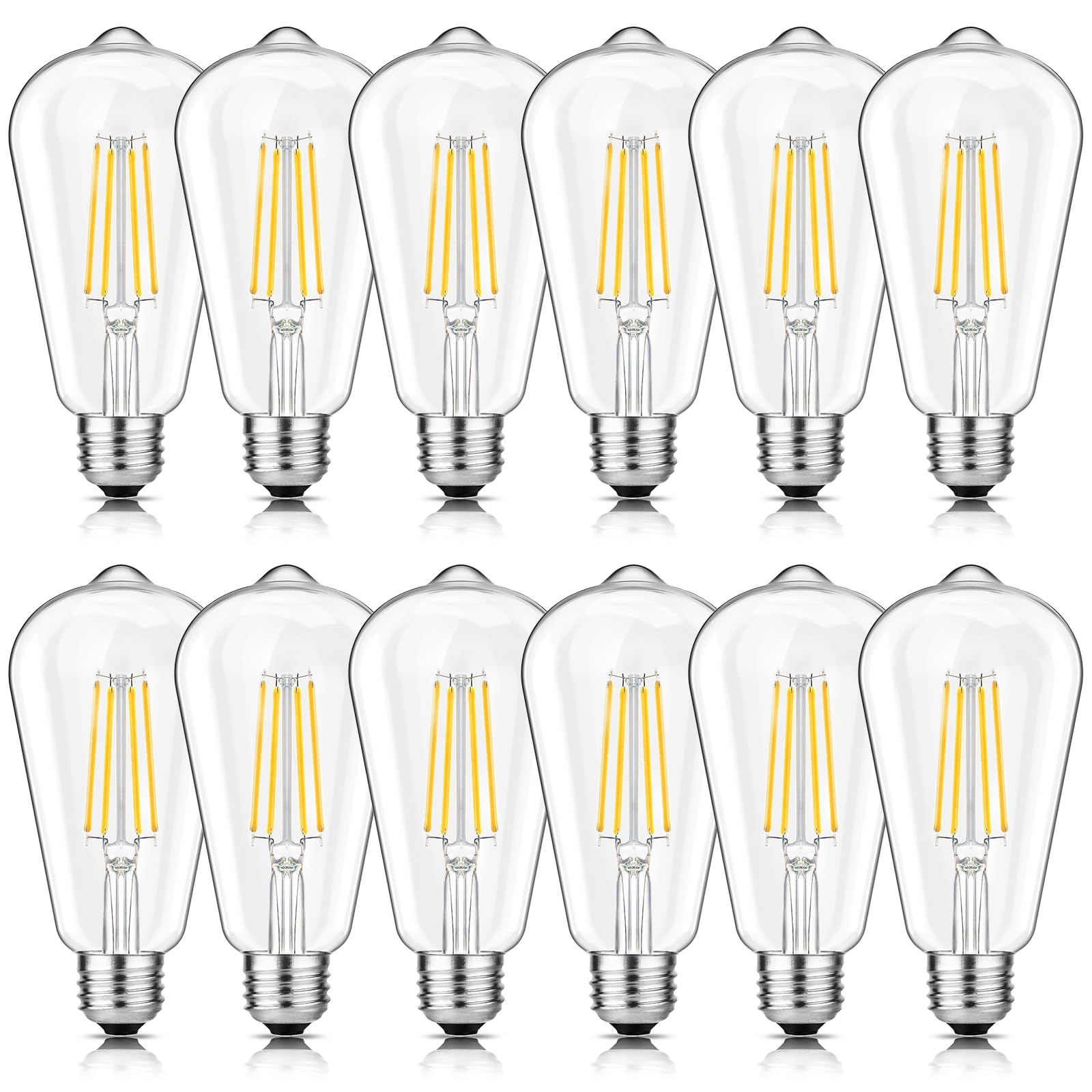 Svater Vintage Led Edison Bulbs 60W Equivalent, 6W St58 2700K Warm White Antique Led Filament Bulbs, E26 Medium Base, Clear Glas