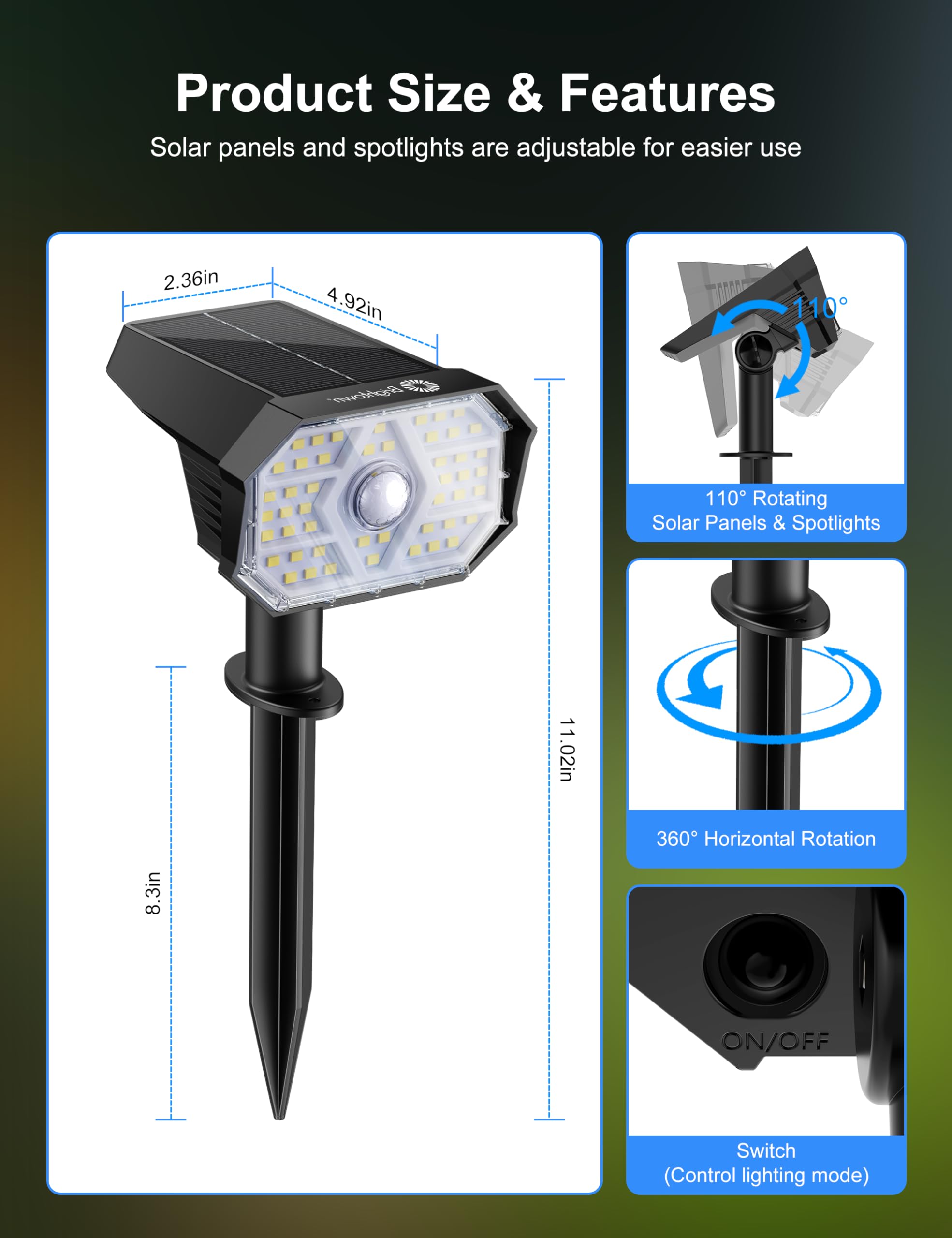 Brightown 6 Pack Solar Motion Lights Outdoor Waterproof  Motion Sensor Spot Lights- 58 Led/3 Modes Solar Powered Spotlights 2-In-1 Auto On/Off For Outside Yard Wall Garden  Cool White