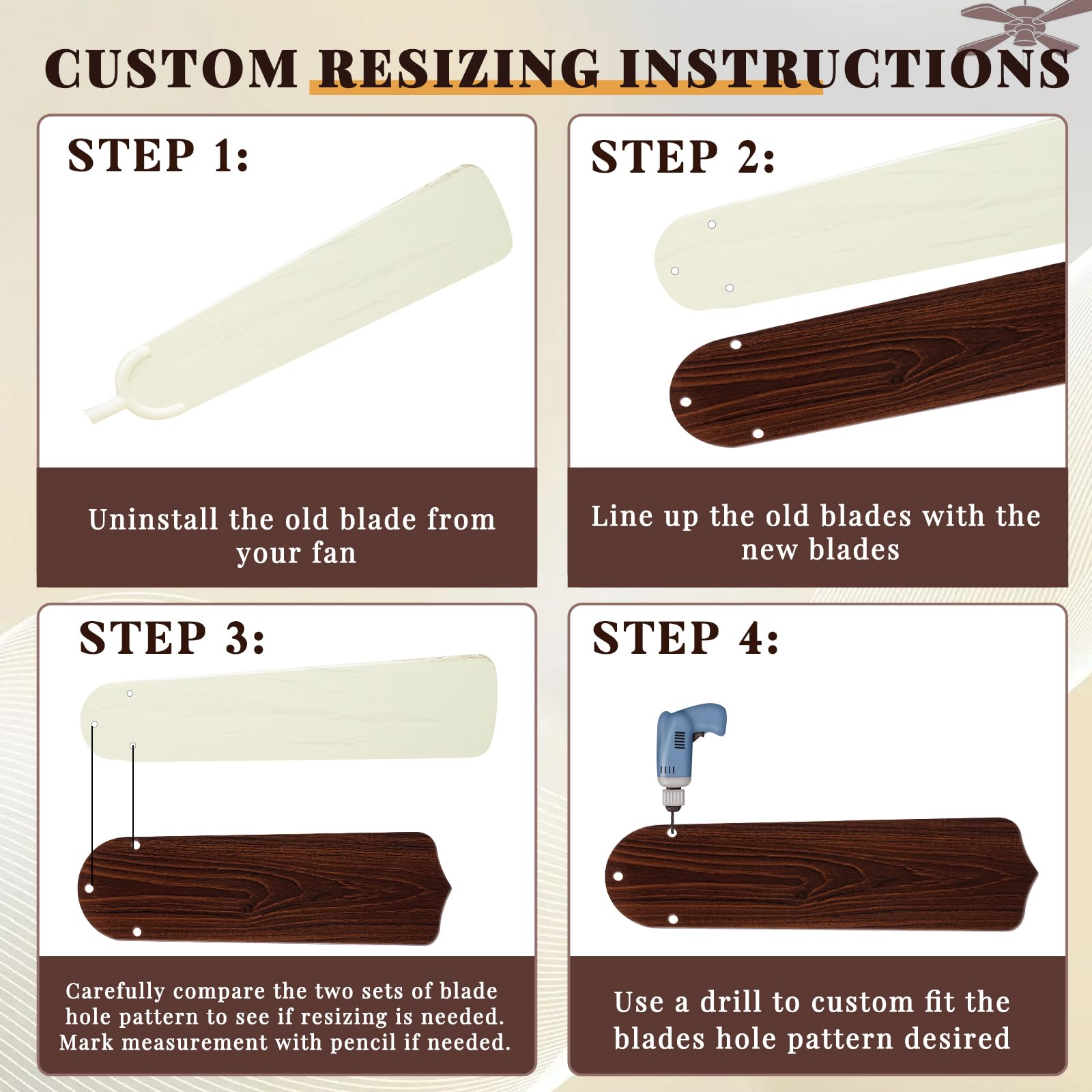 Lineshading 42 Inch Waterproof Ceiling Fan Blades - 5Pcs Wood Color Replacement for Indoor/Outdoor Use