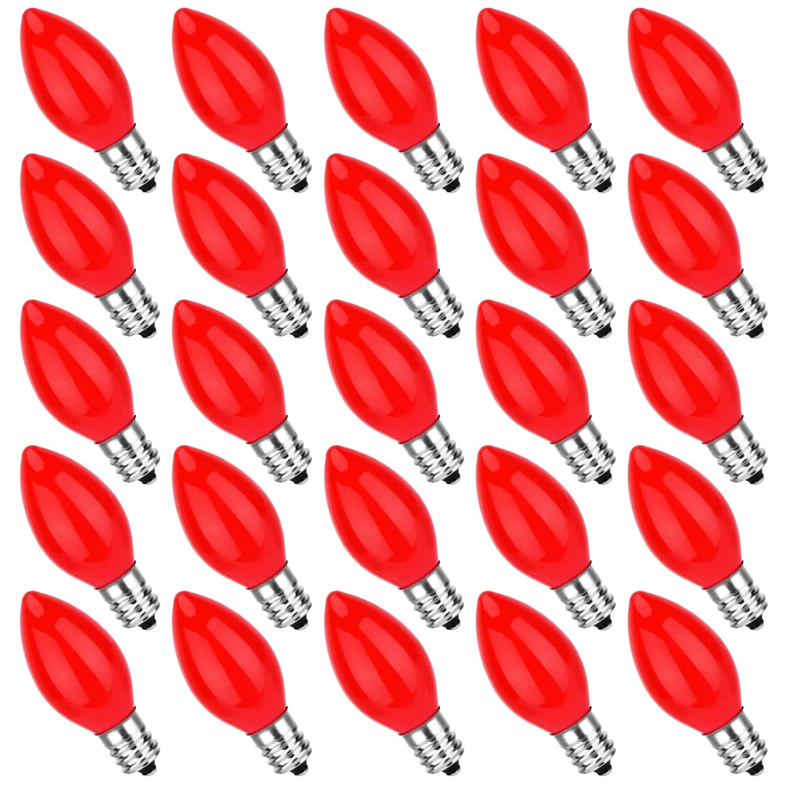 Bokoiuu C7 Replacement Light Bulbs, 25 Pack Christmas Red Night Light Bulbs, C7/E12 Candelabra Base For Outdoor String Light Inc