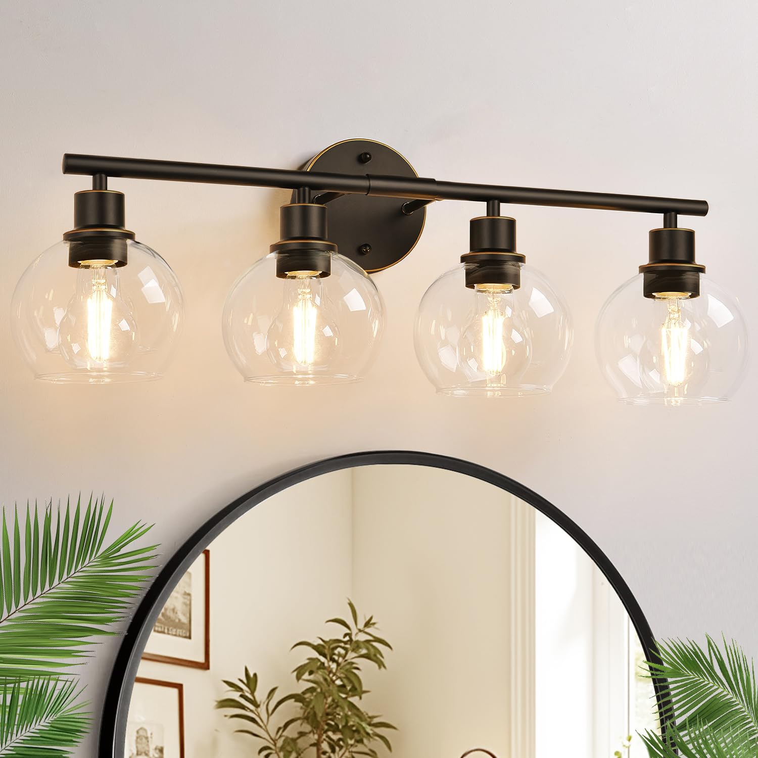 Indoi 4-Light Bathroom Light Fixtures, Oil Rubbed Bronze Bathroom Lights Over Mirror With Clear Glass Globe Shade, Vanity Lights