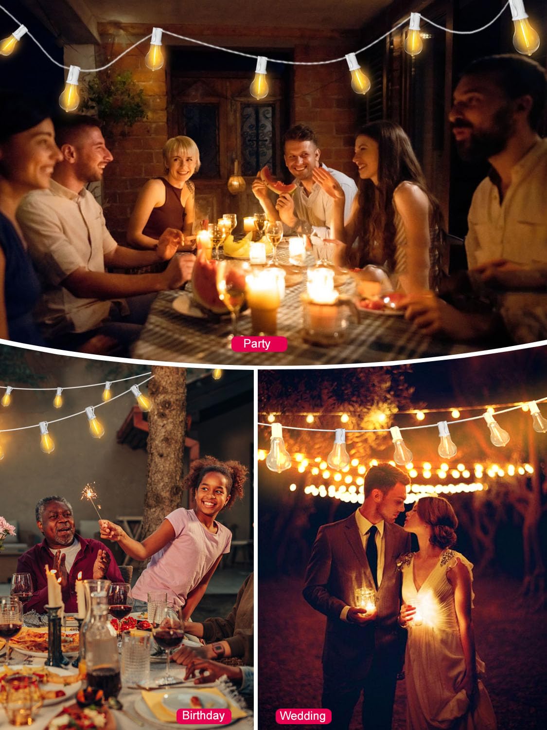 Damaing Outdoor String Lights 300Ft(3X100Ft) Waterproof Patio Lights With 156 Shatterproof Dimmable Led Edison Bulbs,Connectable