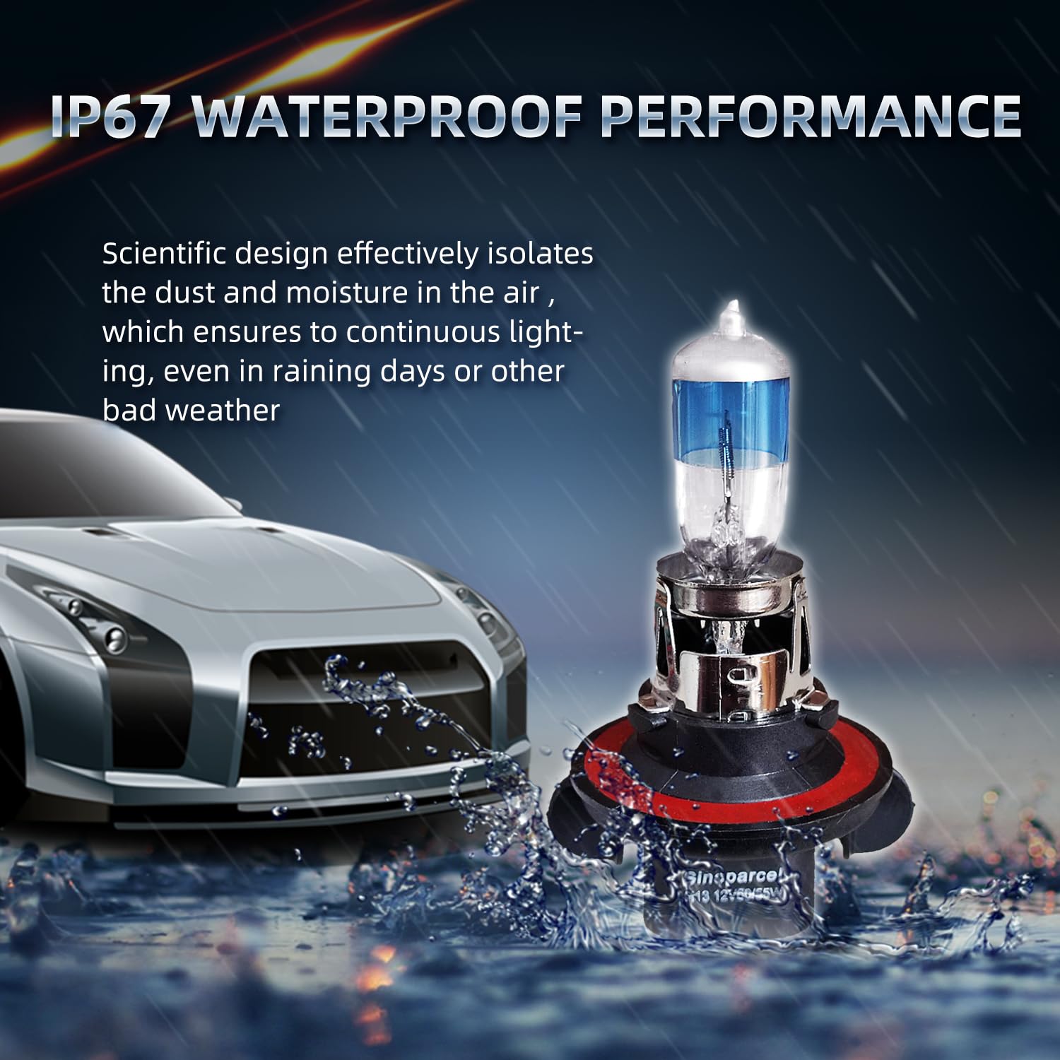 Sinoparcel H13 Halogen Headlight Bulb Pack of 2, 270% More Brightness, 5000K Color, High and Low Beam Replacement