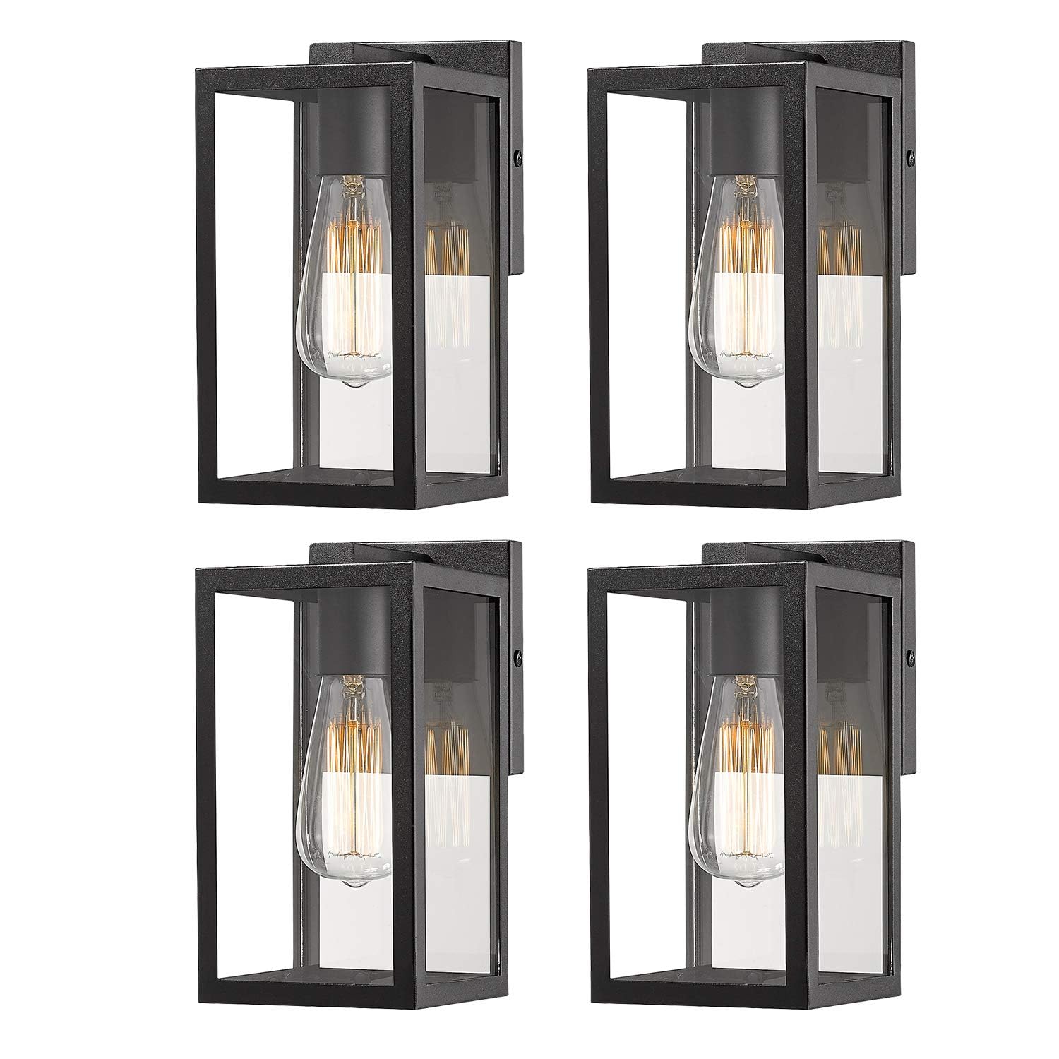 Bestshared Outdoor Wall Lantern, Metal Exterior Light Fixture, 4 Pack, Black, Model GMC