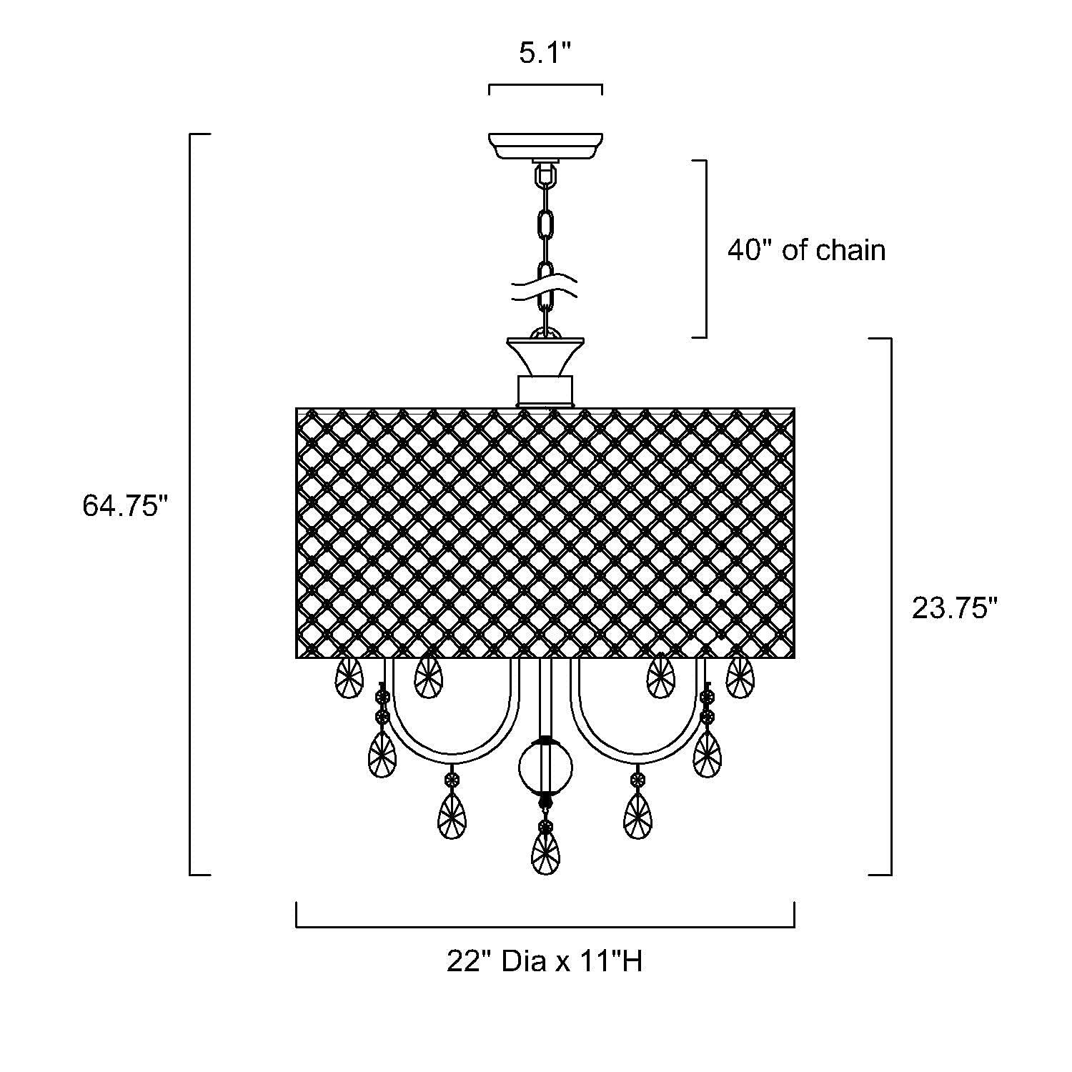 Edvivi Marya 6-Light Chrome Drum Crystal Chandelier, Adjustable Ceiling Light Fixture For Dining Room, Living Room, Bedroom