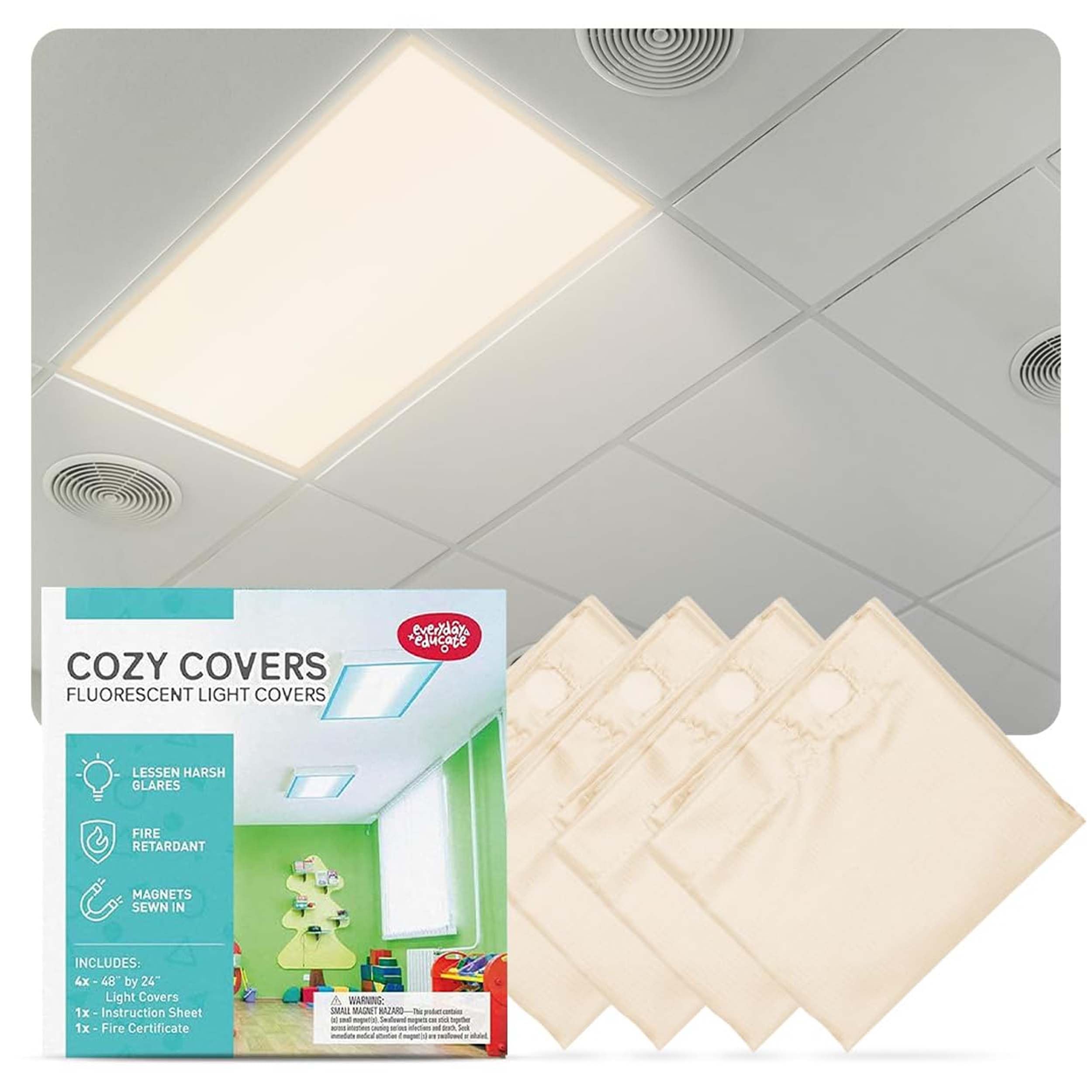 Fluorescent Light Covers for Ceiling Lights - Flicker & Glare Reducing Filters for Ceiling Lights - Overhead Light Covers - Light Covers for Classroom and Office - 48" x 24", Off-White (4 Pack)