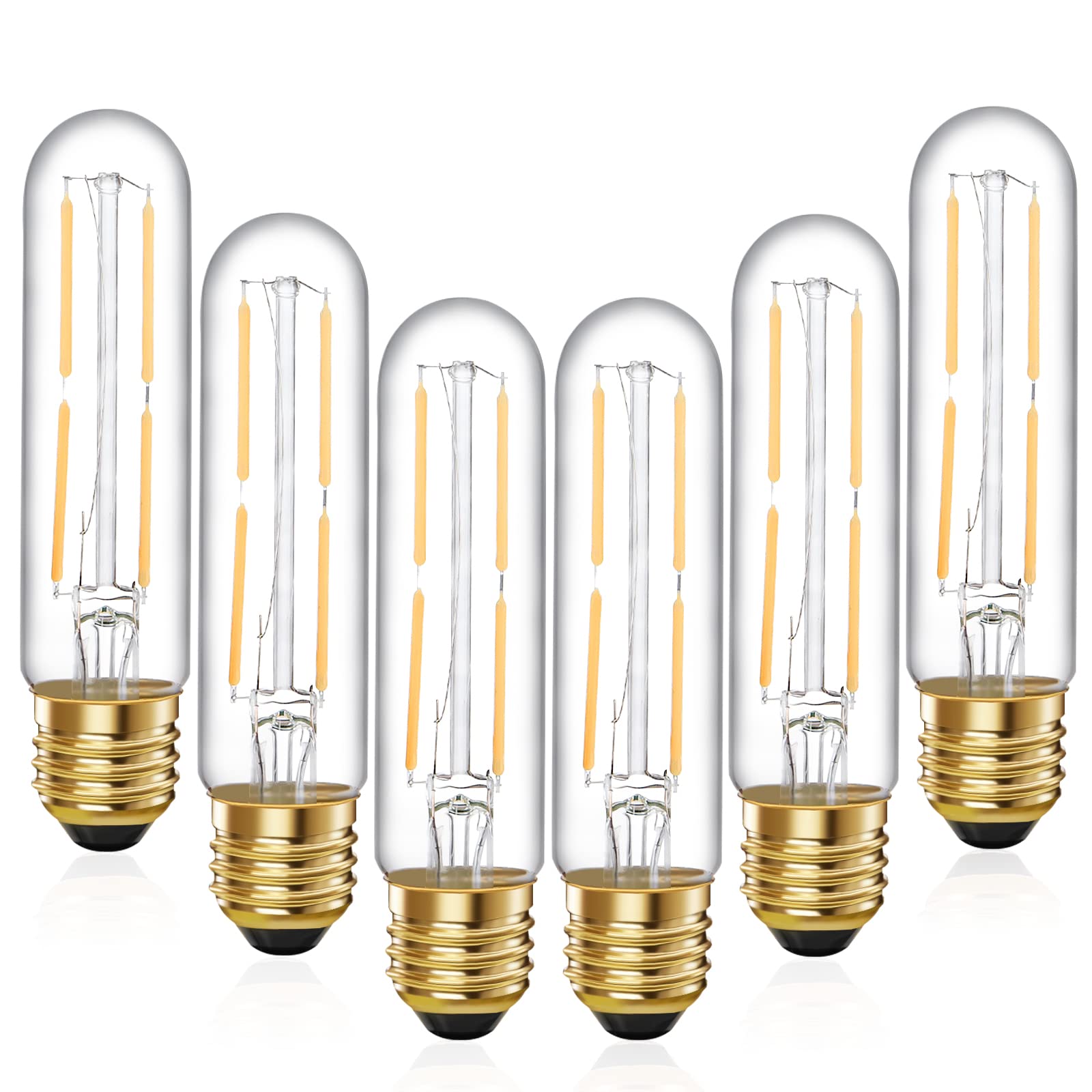 Tianshq 6 Pcs E26 T10 Led Tubular Light Bulbs, Daylight White Edison Bulb 4000K 4W Dimmable T10 Led Bulb For Pendant Lights, Lam