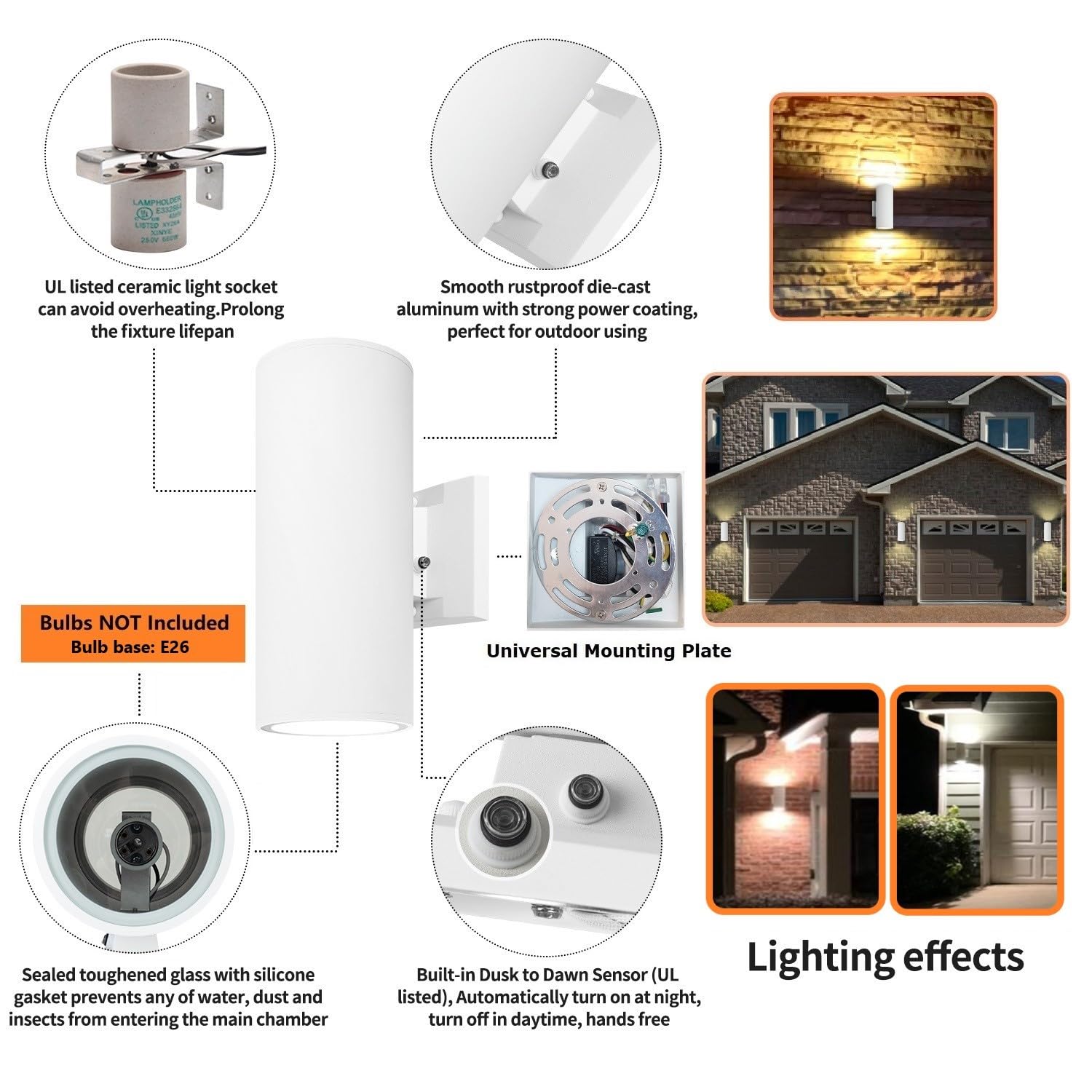 Zuukole Dusk To Dawn Sensor Outdoor Wall Light, Exterior Lighting - Etl Listed, Die-Casting Aluminum Waterproof Wall Mount Cylin