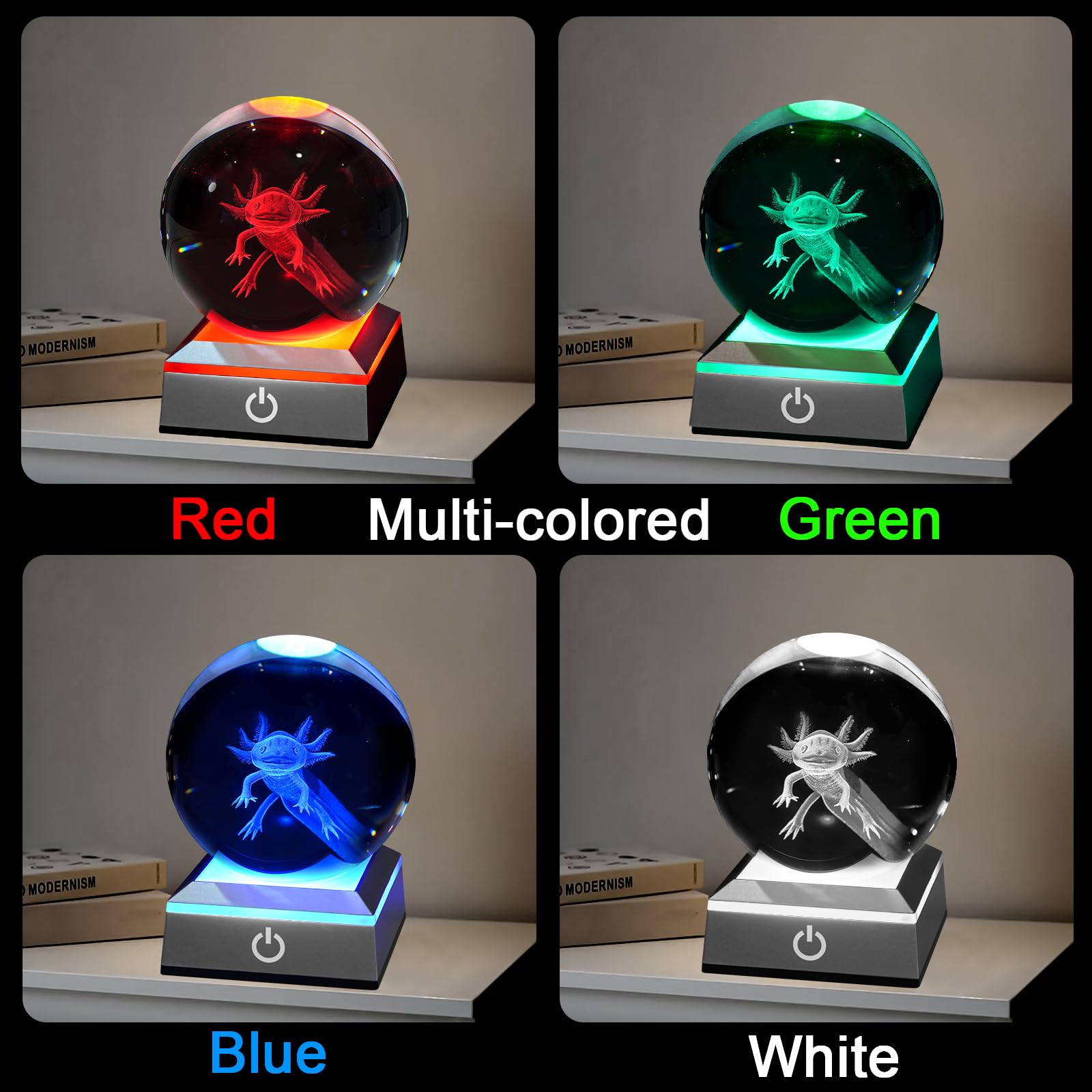 Eicxjui 3D Axolotl Crystal Night Light With Multicolor Led Base Glass Laser Engraved Axolotl Figurines Gifts For Boys Girls Love