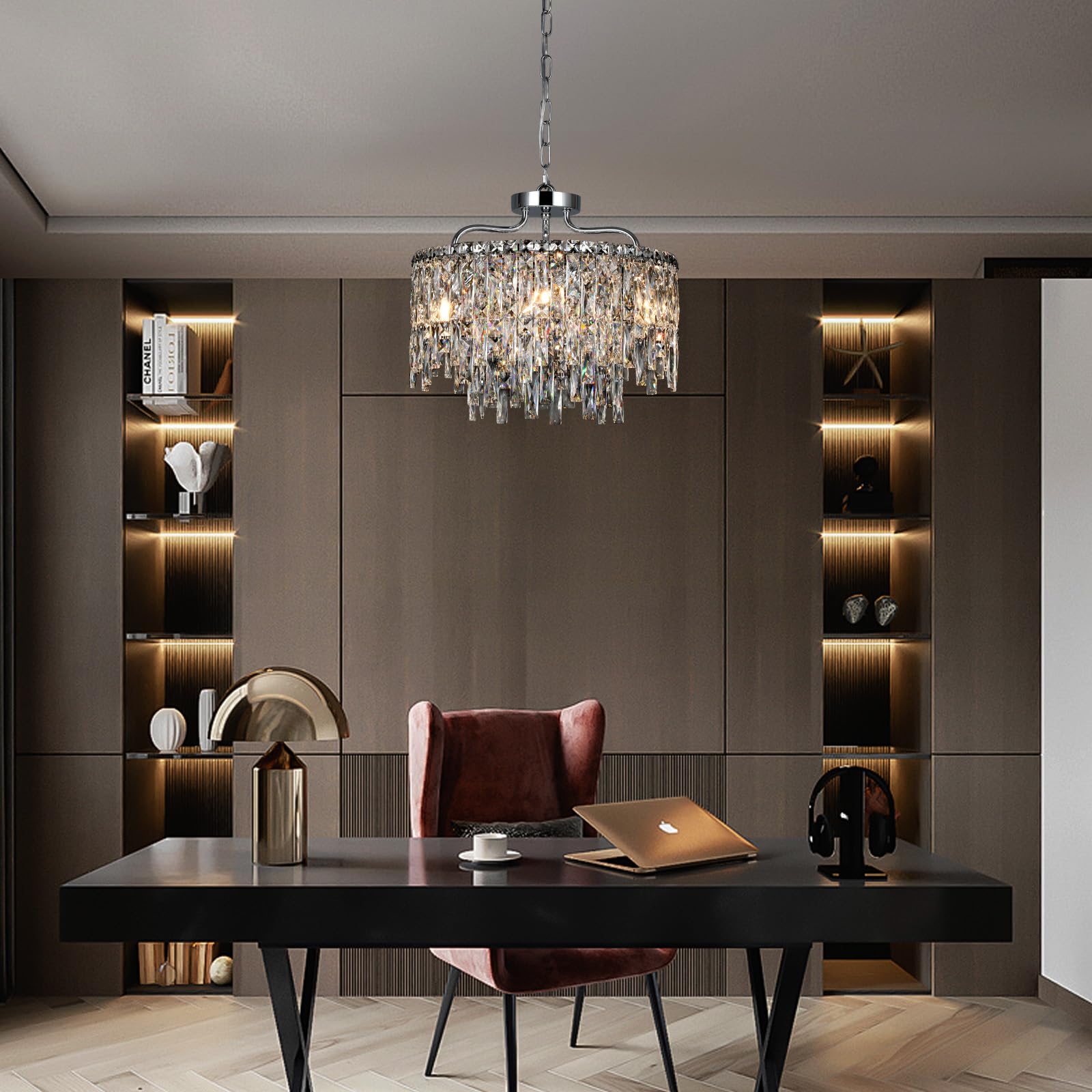 Nisidun Chrome Crystal Chandelier  Modern stylish Round Dining Room Chandeliers Over Table 6 Lights Chrome Ceiling Pendant Lighting For Dining Room Bedroom Entryway Foyer Staircase