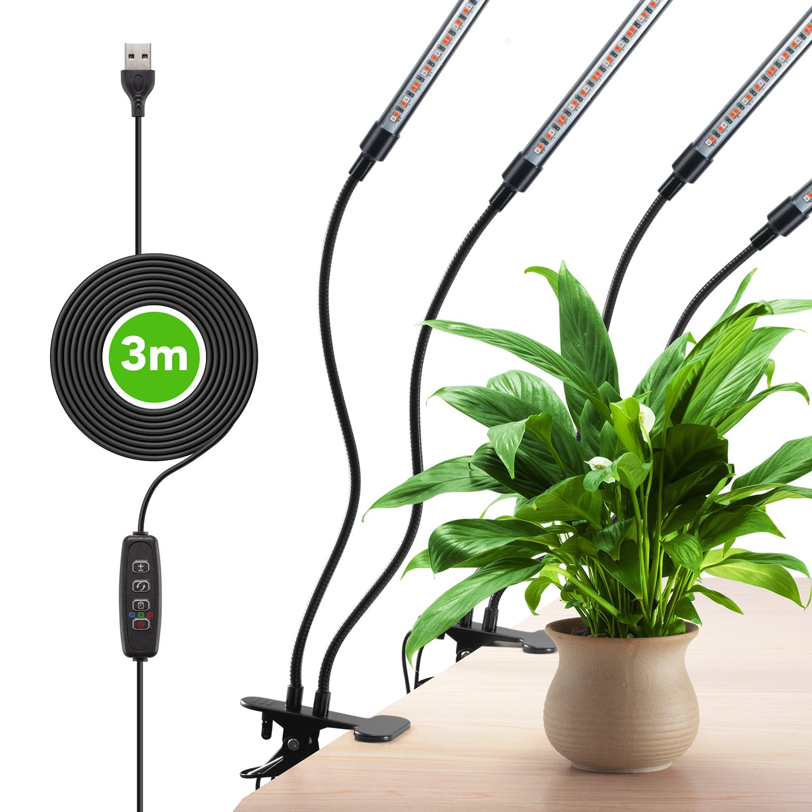 Growstar Plant Lights For Indoor Growing, Red Blue Spectrum 4 Heads Clip Grow Lamps With 10 Feet Cables For Seeding Blooming And Fruiting(2 Pack)