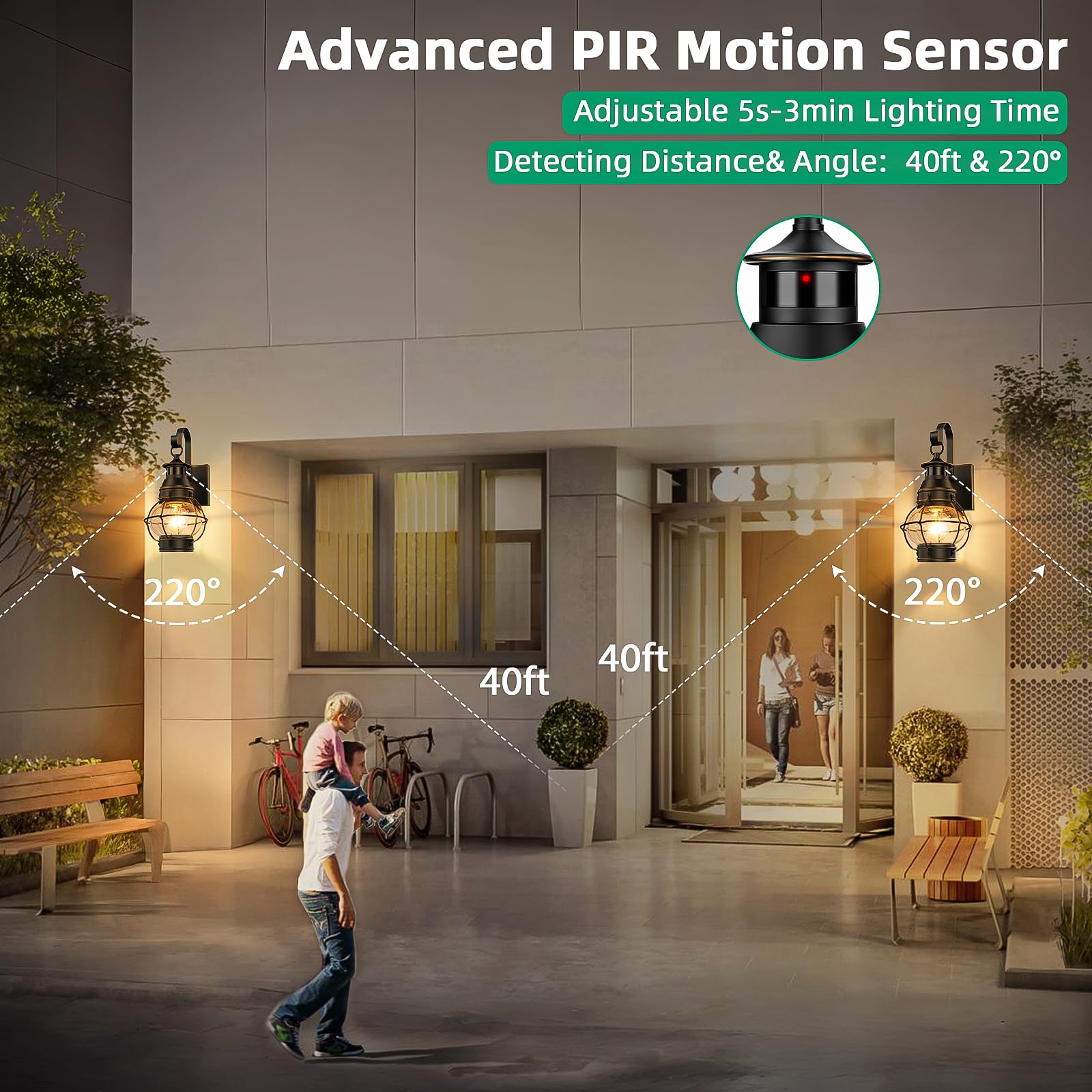 Lamomo Outdoor Motion Sensor Light, Waterproof Wall Mount Lantern, 1 Pack, Black with Golden Strip, Model B06050PGUS-C