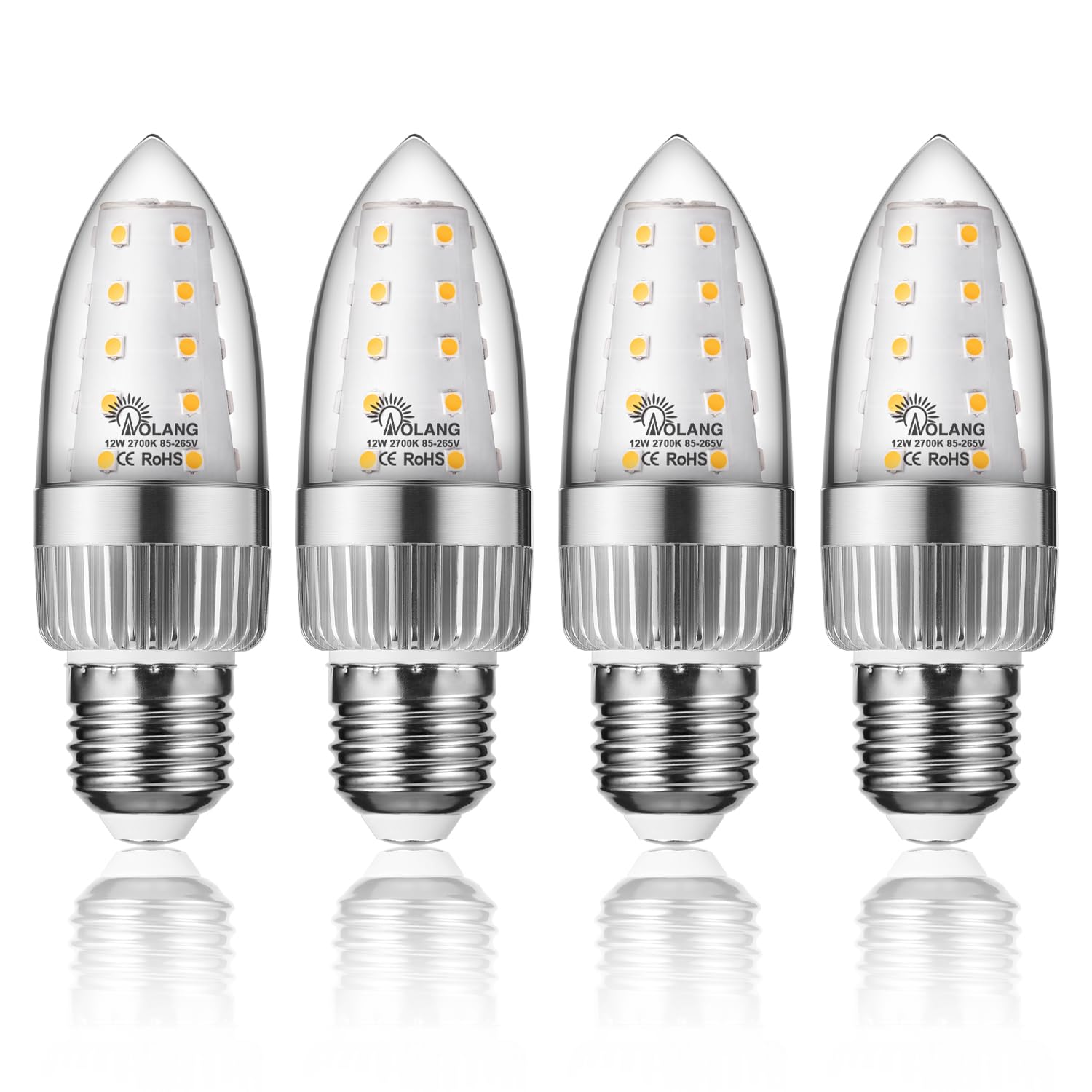 Aolang E26 Led Candelabra Bulb, 12W Led Candle Bulbs,100-Watt Light Bulbs Equivalent, Warm White 2700K Chandelier Bulbs, E26 Sta