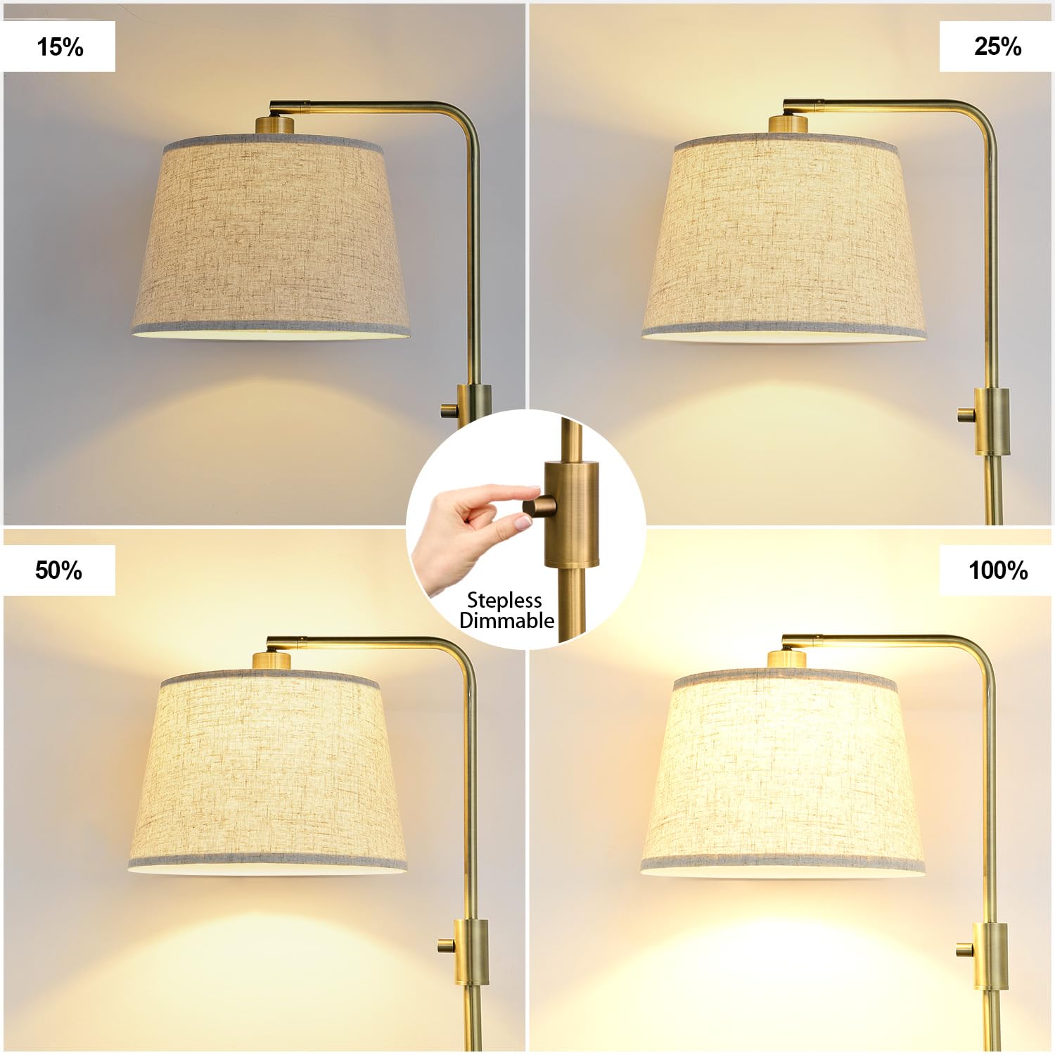 Nintiue Dimmable Floor Lamp, 1000 Lm Led Edison Bulb Included, Arc Floor Lamps For Living Room Modern Standing Lamp Tall Lamps For Living Room Bedroom-Brass