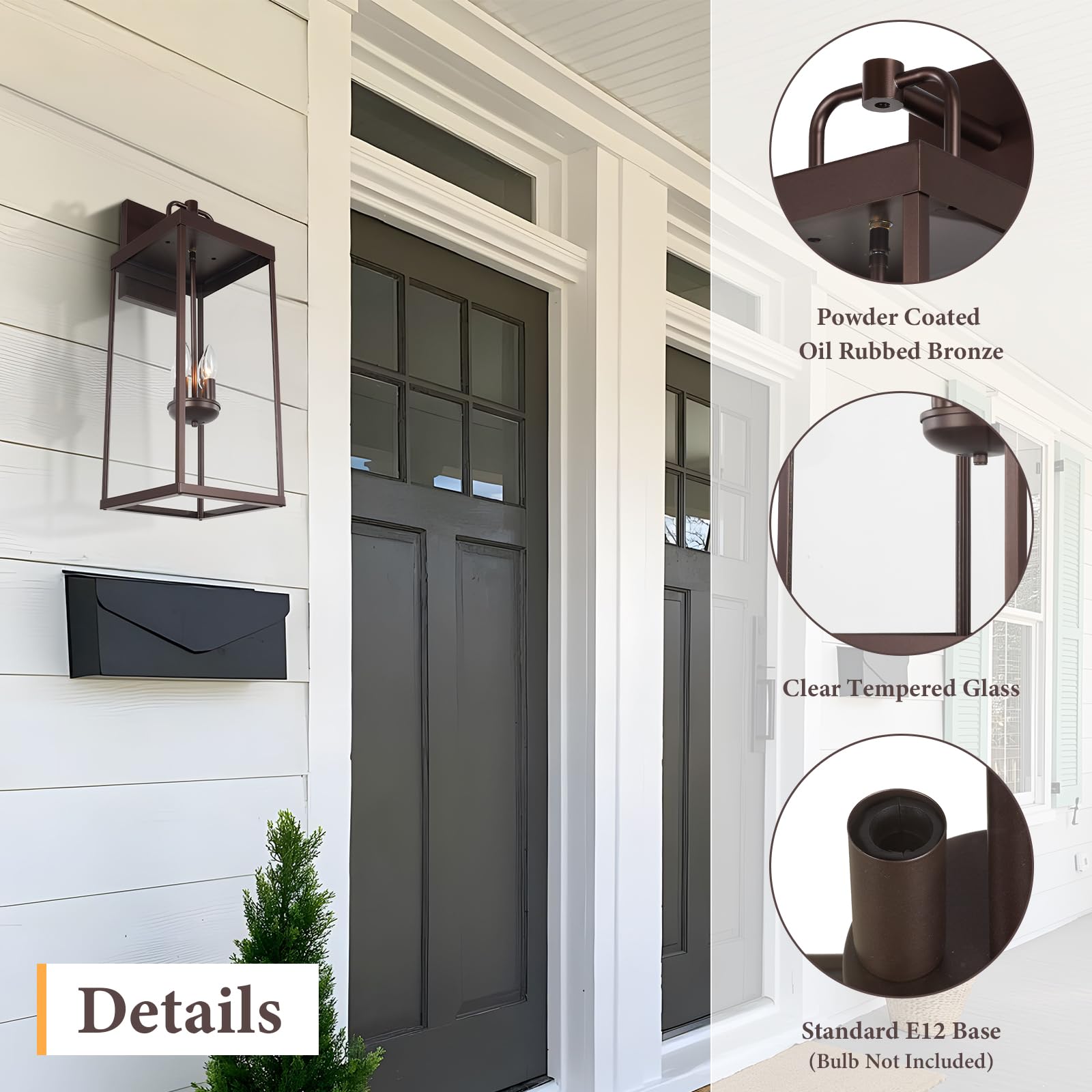 Diyel Outdoor Wall Sconce Light, 28 Inch Tall Transitional Exterior Wall Bracket Lighting With Clear Glass, Anti-Rust Powder Coat Bronze Modern Outside Wall Lantern For Front Porch Corridor Garage