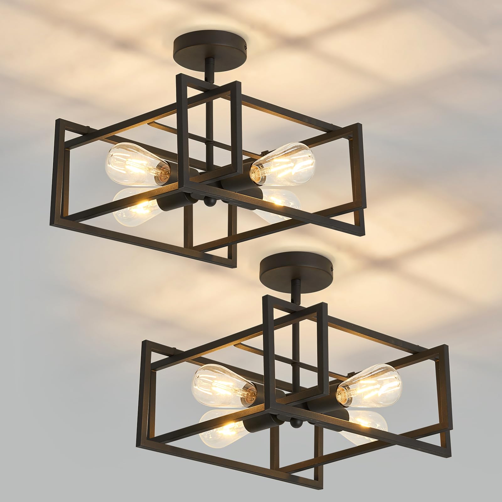 Szxykeji 2-Pack Close To Ceiling Light Modern Black Flush Mount Ceiling Light Fixture 18.89 Inch E26 Base Chandelier Lighting Fo