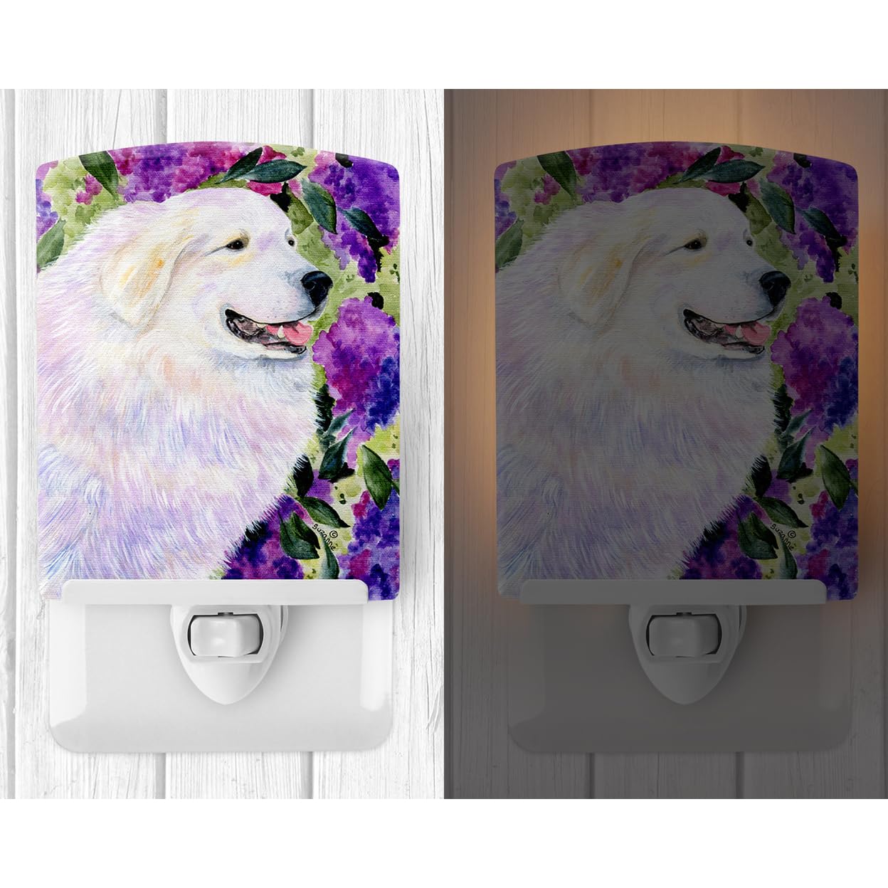 Caroline'S Treasures Ss8474Cnl Great Pyrenees Ceramic Night Light Compact, Ul-Certified, Ideal For Bedroom, Bathroom, Nursery, Hallway, Kitchen, 6X4X3, Multicolor