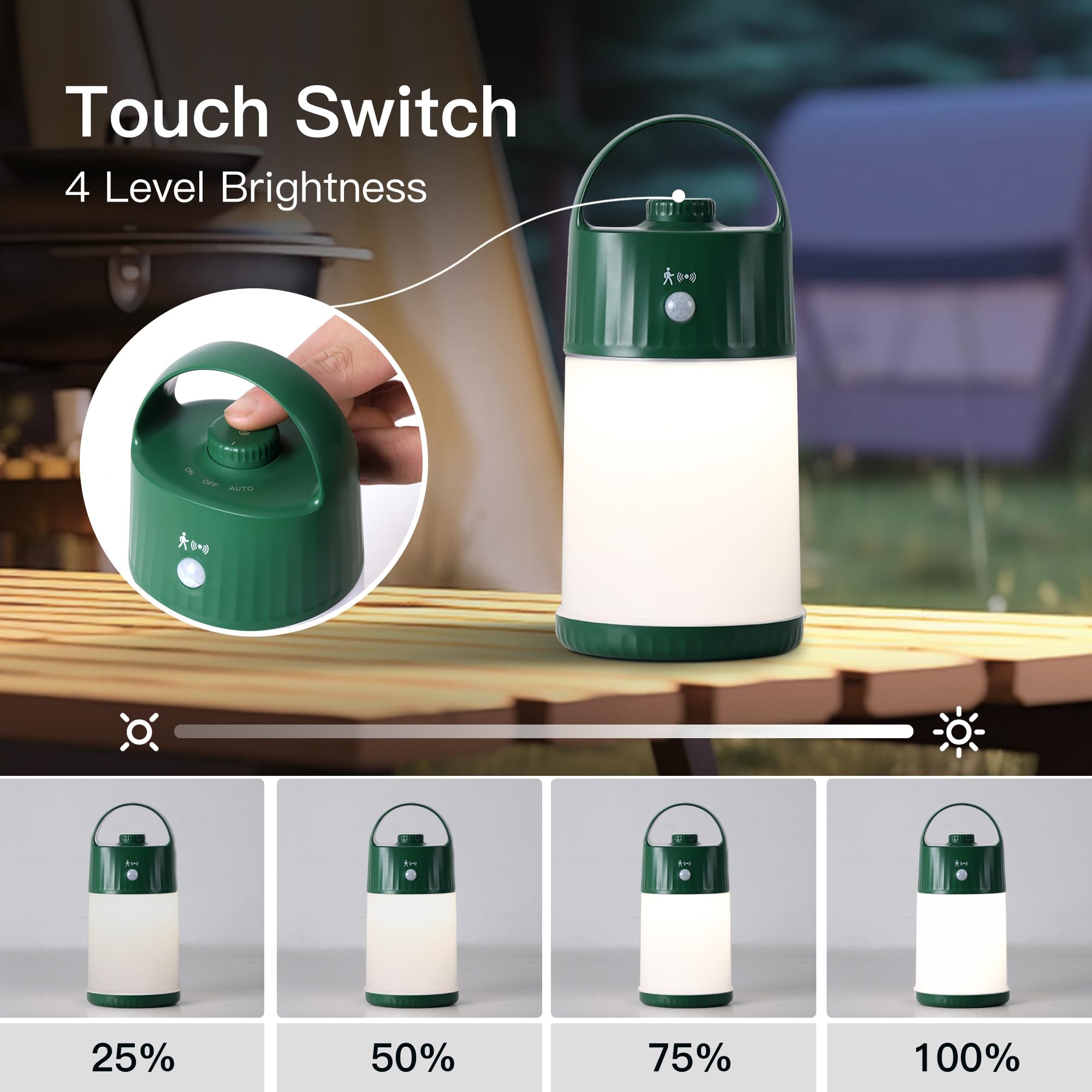 SMASOON Motion Sensor LED Night Light, Portable Table Lamp, 4 Brightness Levels, Battery Powered, Green, Model SD-880E