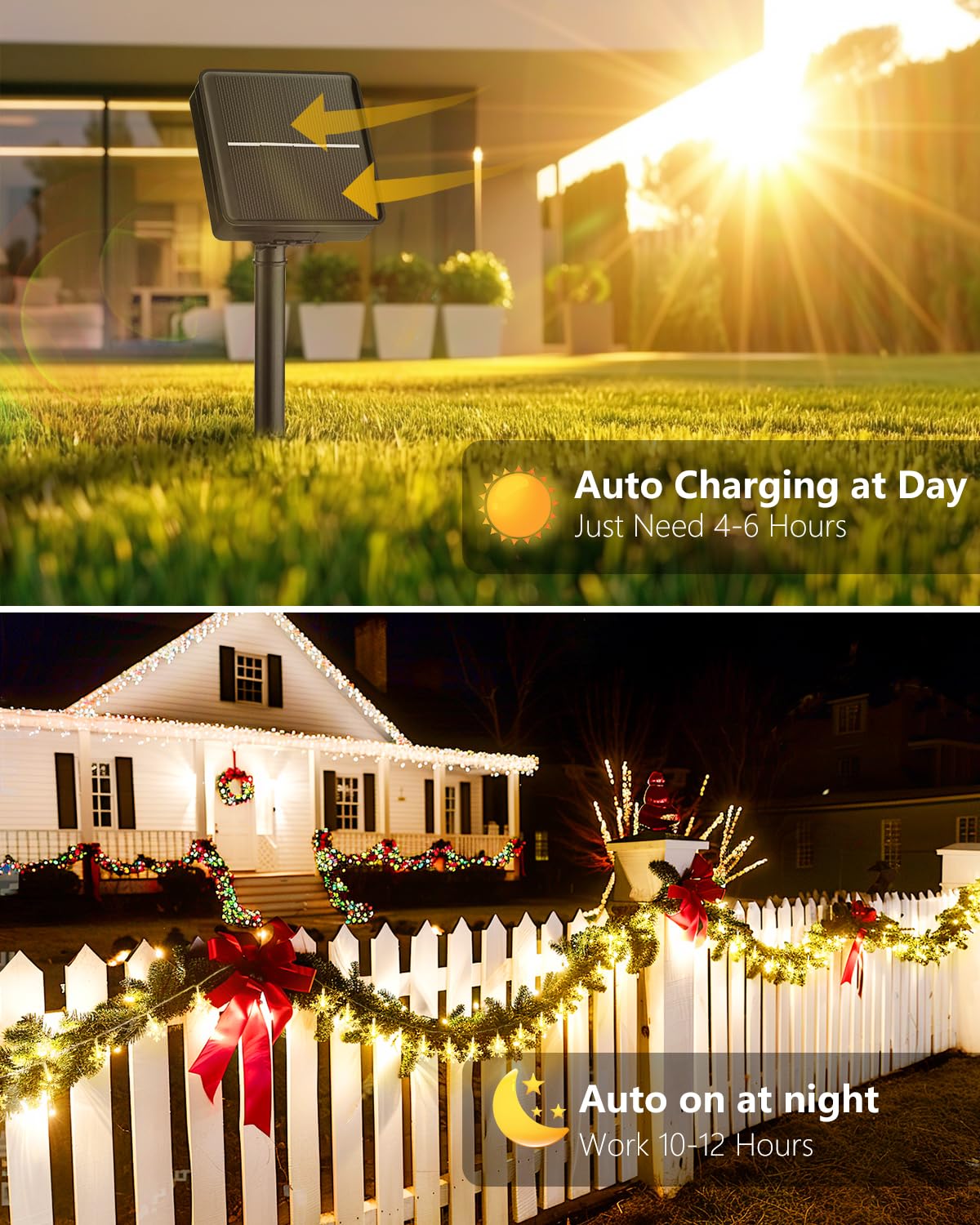 Brightown Solar Christmas Snowflake String Lights, 72Ft 200 Led Outdoor Waterproof Fairy Lights With 8 Lighting Modes For Weddin