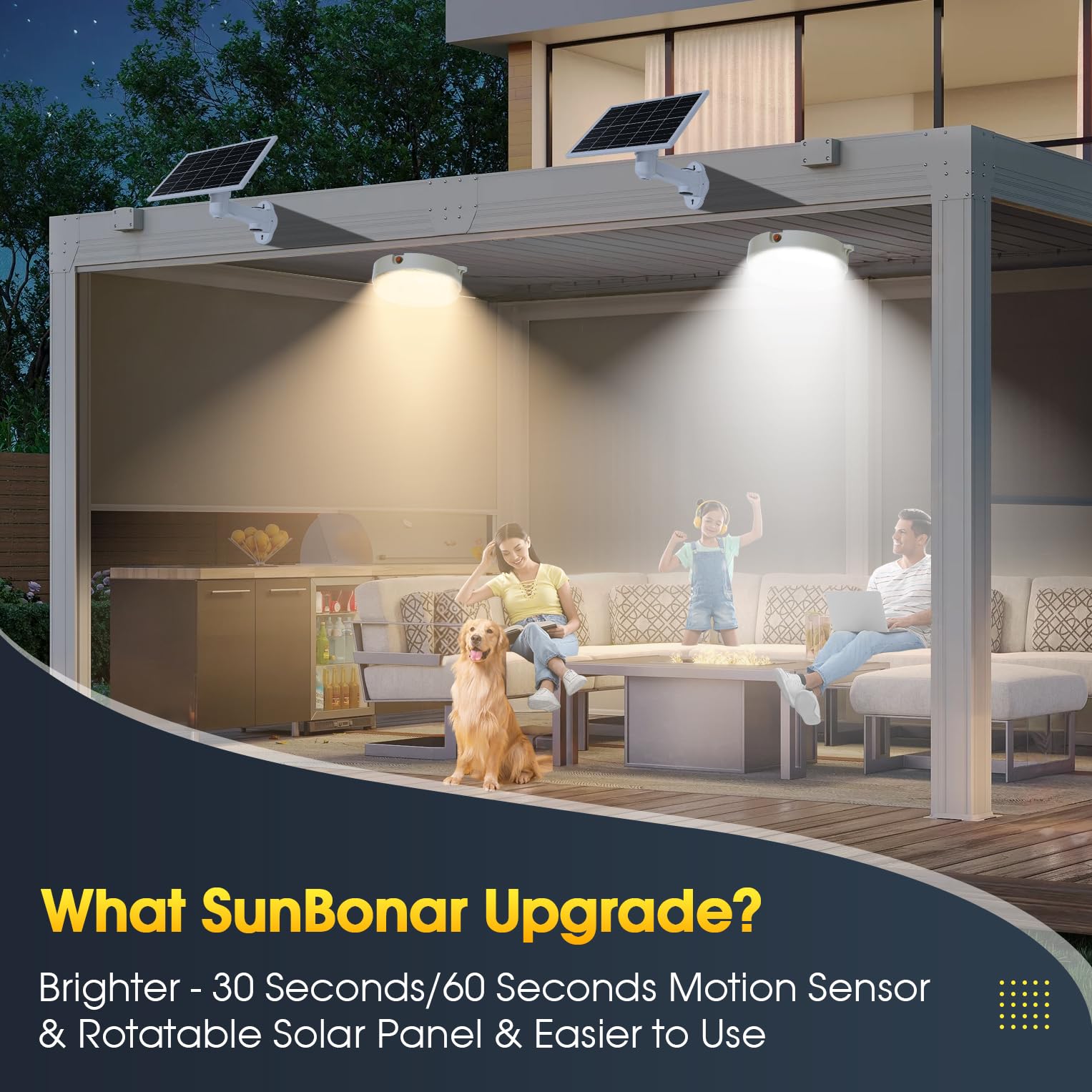 SunBonar Solar Ceiling Light, Motion Sensor, 30S/60S Timer, 3 Colors, Waterproof, 1 Pack, Model SCL-M