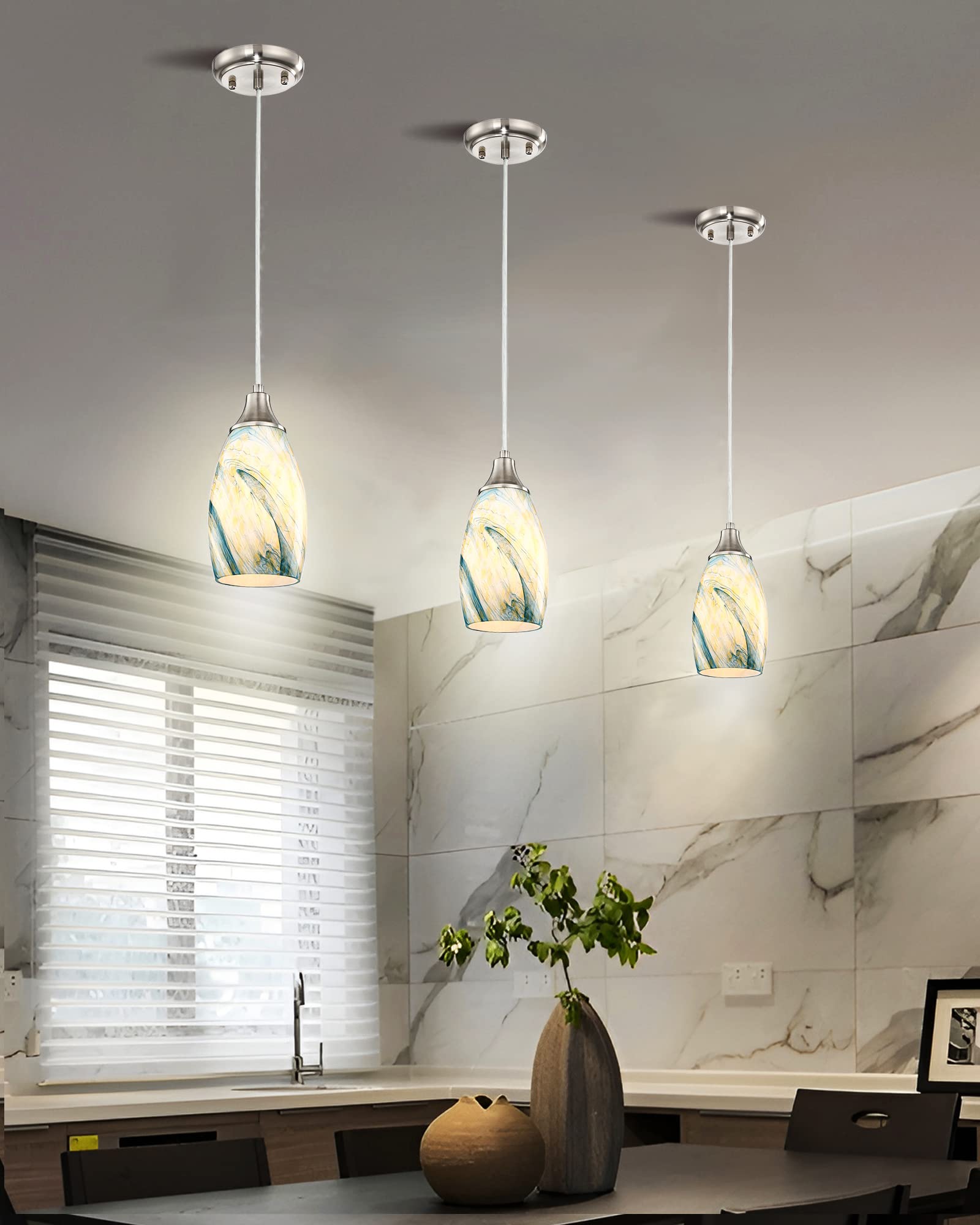 Art Glass Mini Pendant Lights For Kitchen Island Blown Art Glass Pendant Light Shade Hanging Ceiling Lights With Brushed Nickel