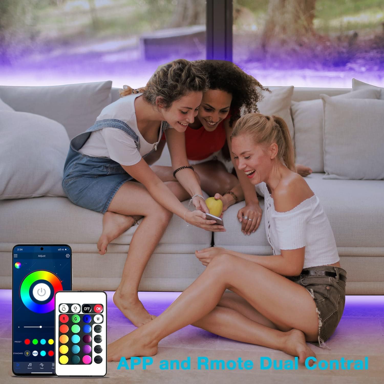 Dalattin Led Lights For Bedroom 130Ft(2 Rolls Of 65.6Ft), Led Lights With Remote&App Control, Color Changing Led Lights For Room, Rgb Led Strip Lights Music Sync, Easter Home Decor, 24V Power Supply