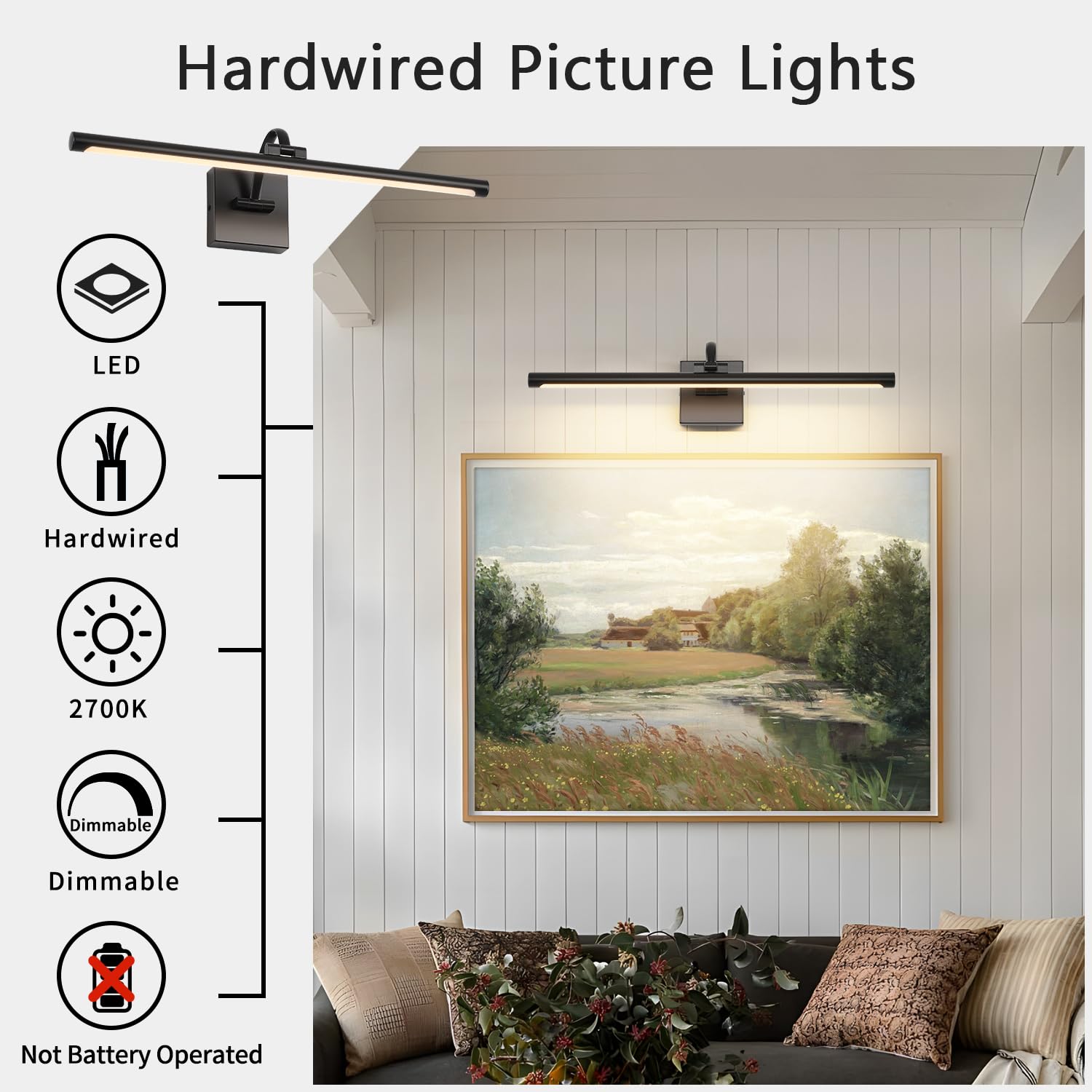 DESOOP Black LED Picture Light 23.62" Dimmable Acrylic Wall Art Lighting Model 7115
