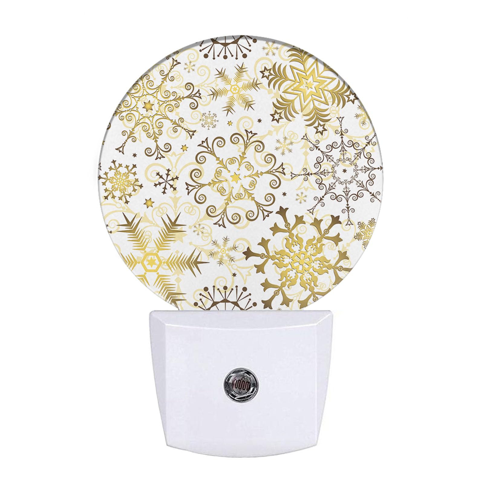 Uanvaha Christmas Holiday Night Light White Golden Snowflakes Stars Plug in Night Lights Auto LED Lamp Energy Saving Round Light