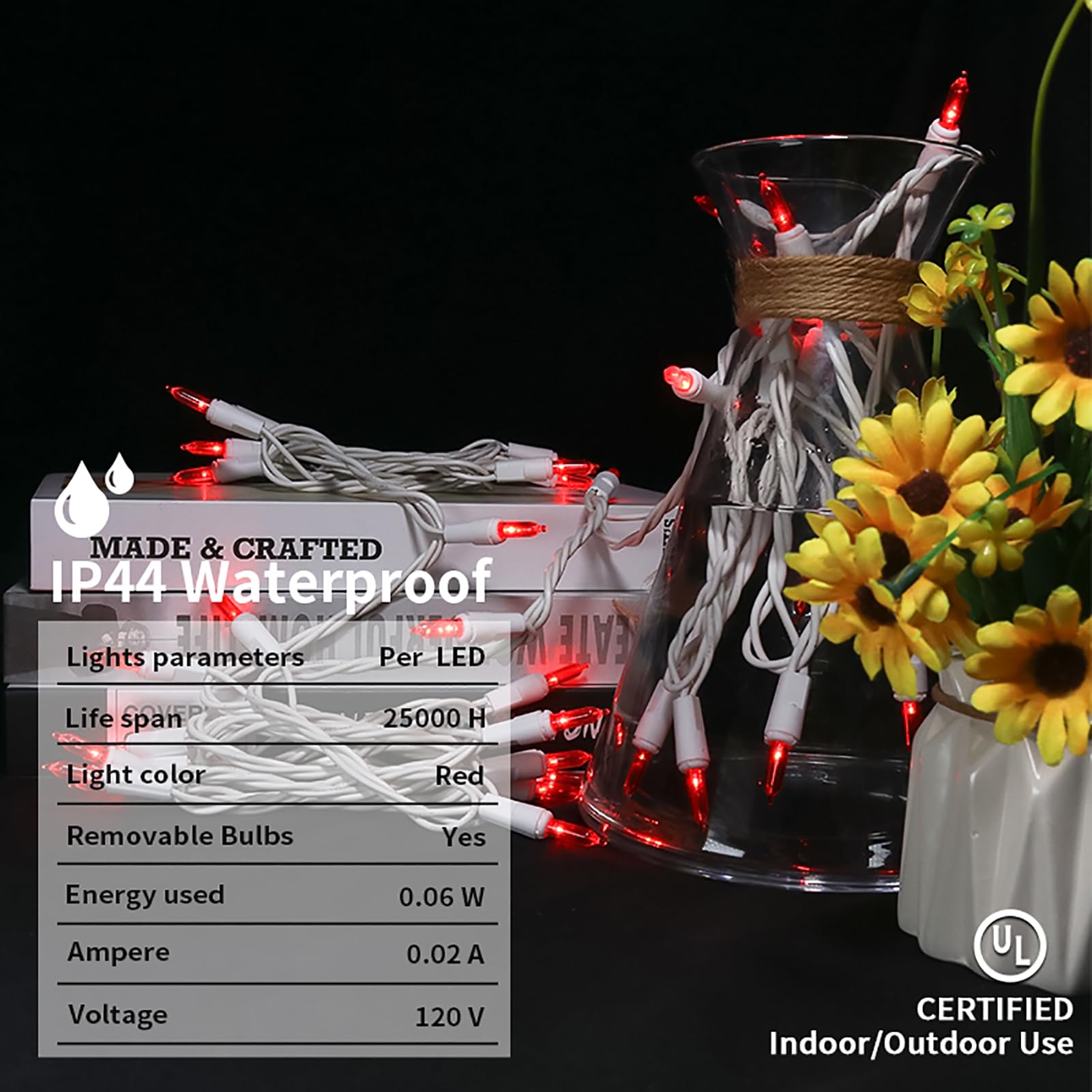 Multi-Sparking Red Christmas Lights (11 Feet, 35 Count) - Mini Red Christmas Tree Lights White Wire, Led Christmas Lights For Valentines Day Outdoor Christmas Decorations