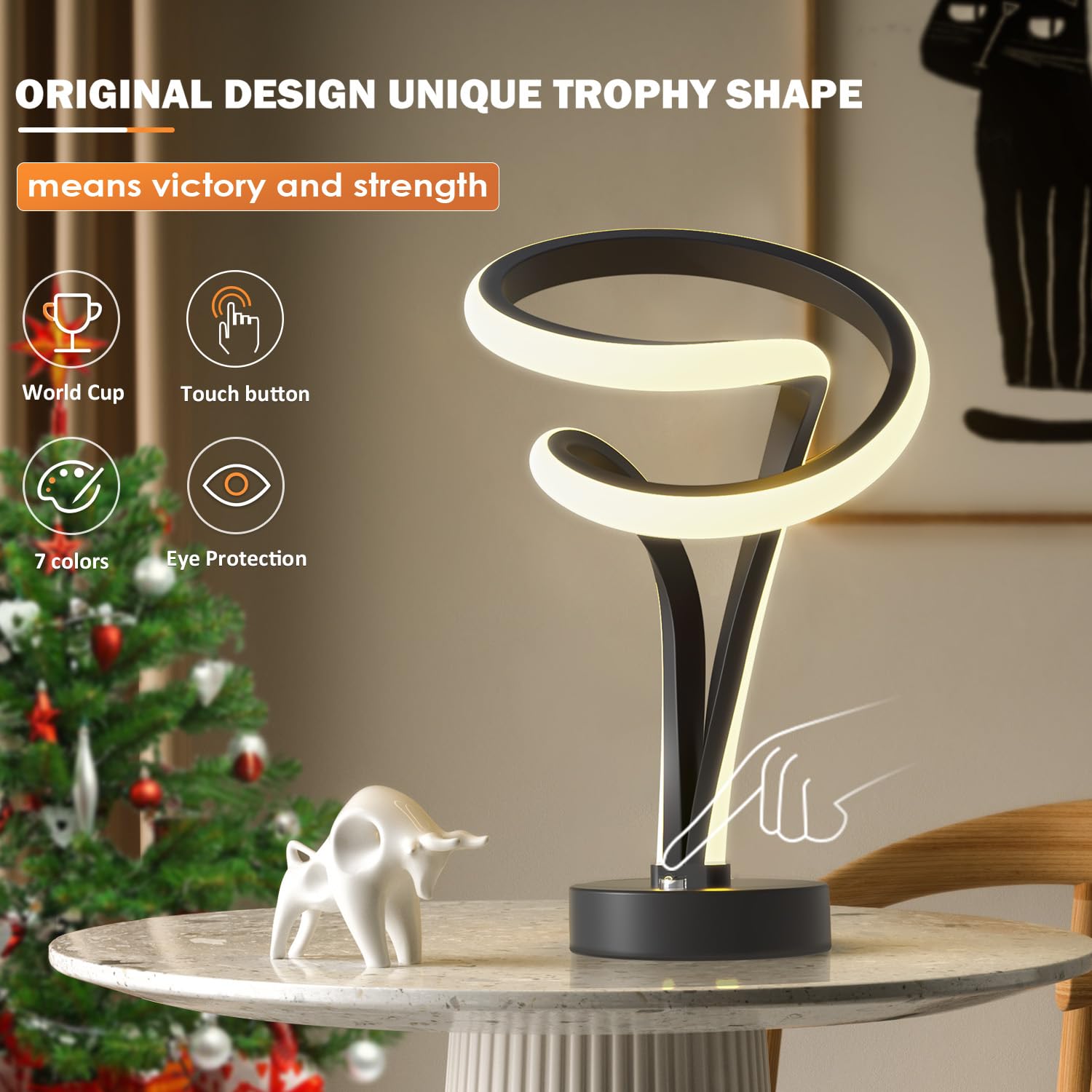 Airnasa Modern Spiral Rgb Table Lamp, Unique, 7 Colors 10 Light Modes Led, Touch Dimmable Cool Nightstand Lamps For Living Room Bedroom Office, Ideal Gift (Black)