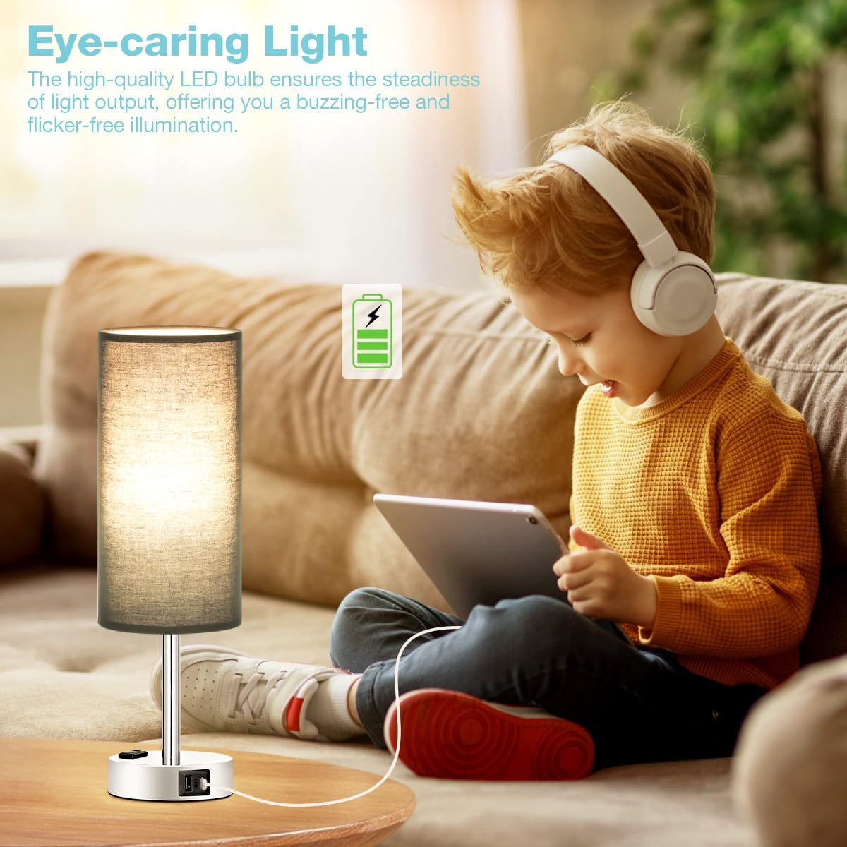 Black Bedroom Table Lamp For Bedside - 3 Way Dimmable Touch Lamp Usb C A Charging Ports And Ac Outlet, Small Desk Lamp For Night