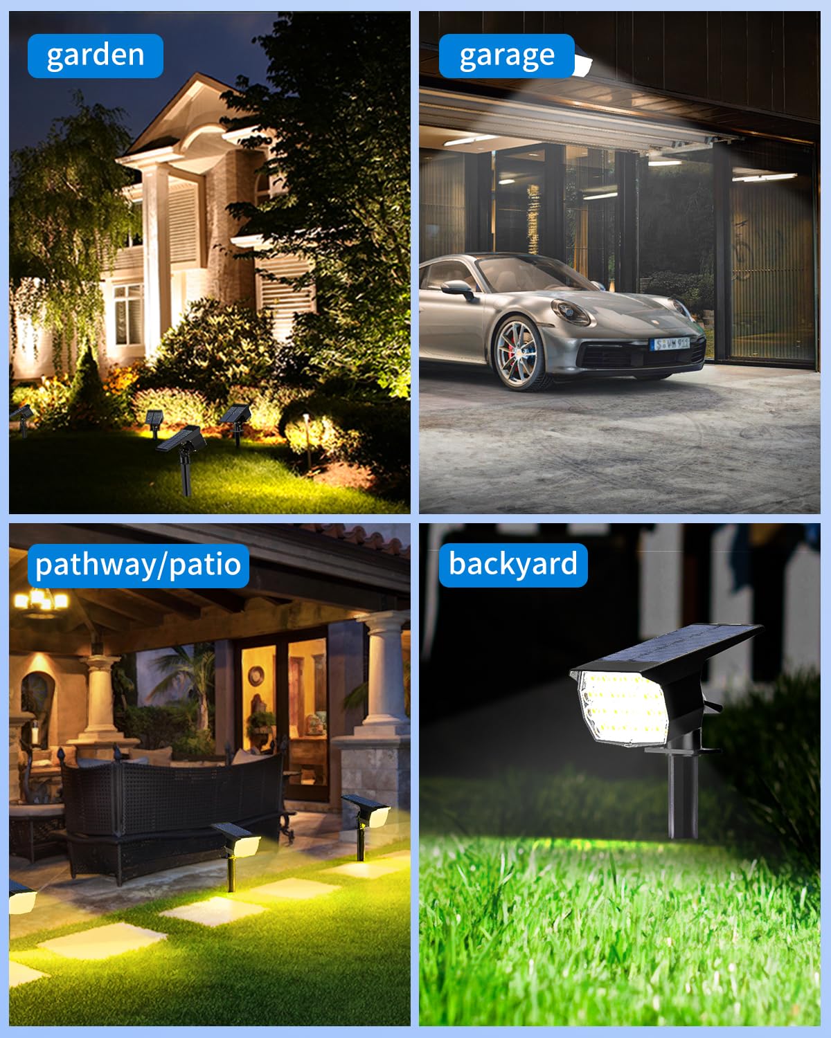 NACINIC Solar Spot Lights - 52 LEDs, 600LM, Waterproof IP65, 6 Pack, Cool/Warm/Neutral White - Outdoor Garden Security Lights