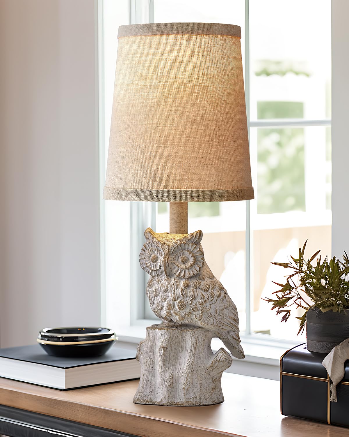 G-Safava 14.25'' Small Table Lamp For Living Room Farmhouse Bedside Resin Single Lamp With White Owl Lamp Shape For Bedroom Retr
