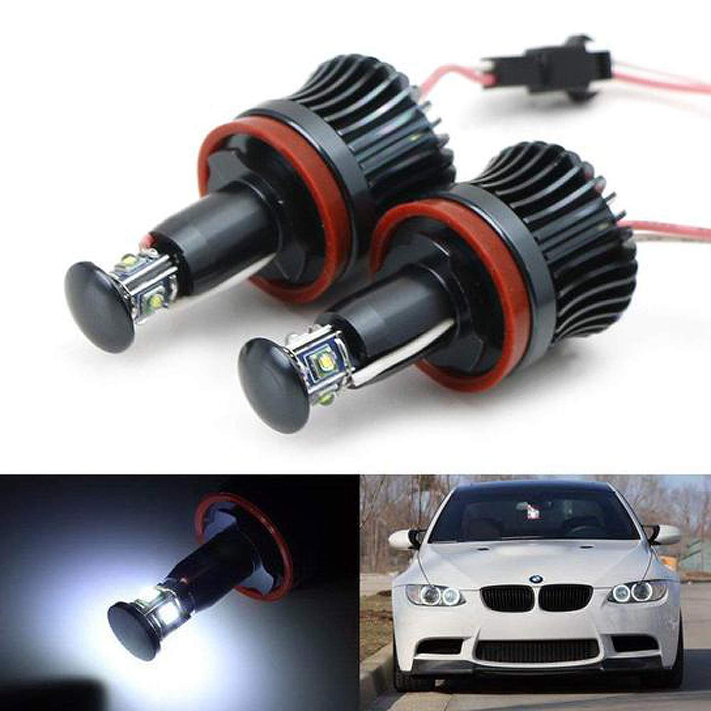 ICBEAMER LED Angel Eyes Halo Ring Marker Light, White, 20W, 6000K, Compatible with BMW E Series & X Series, Replace OEM Bulbs