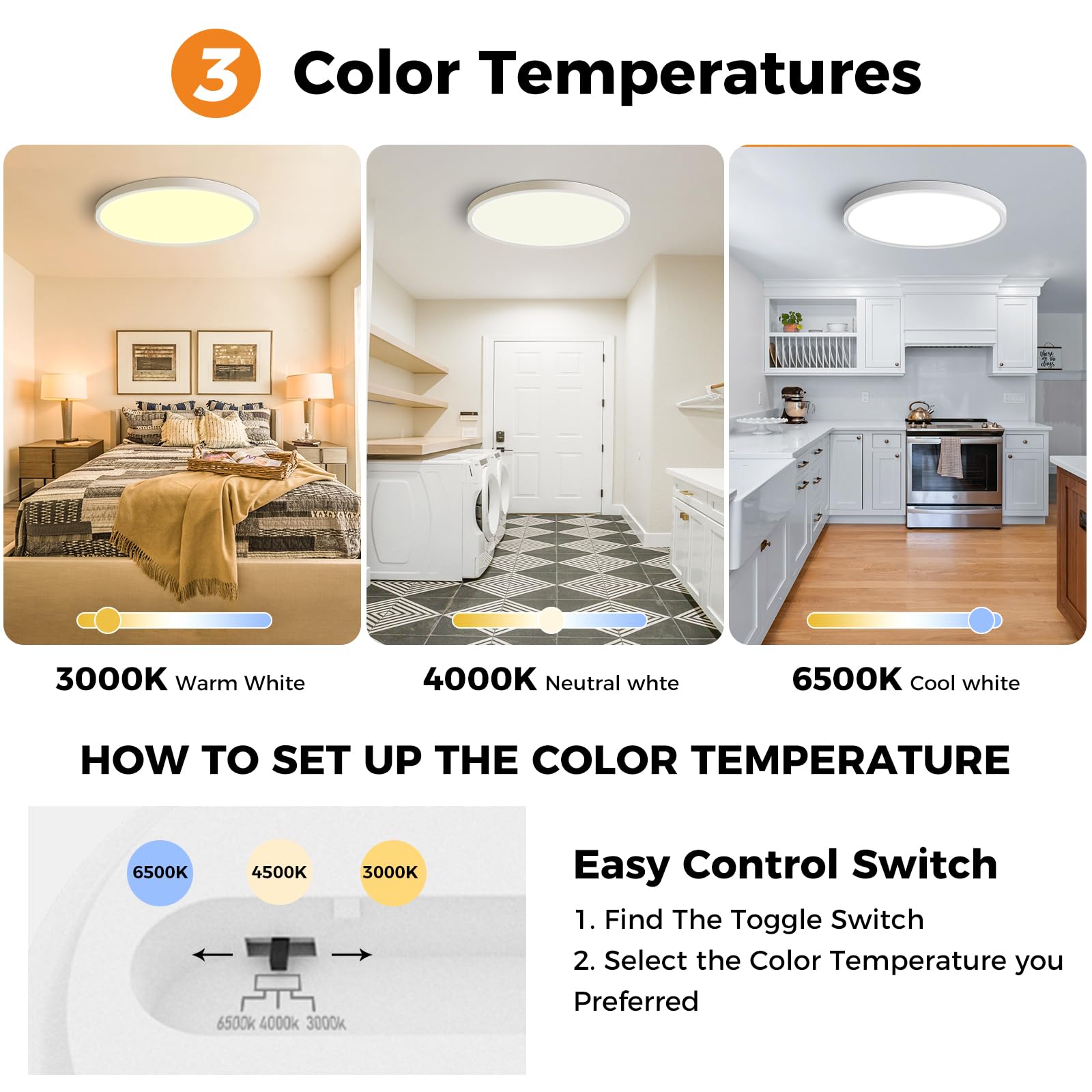 12Pack Led Flush Mount Ceiling Light,280W Equivalent Super Slim Led Ceiling Light, 3000K-6500K Selectable, 24W 2800Lm Round Ligh