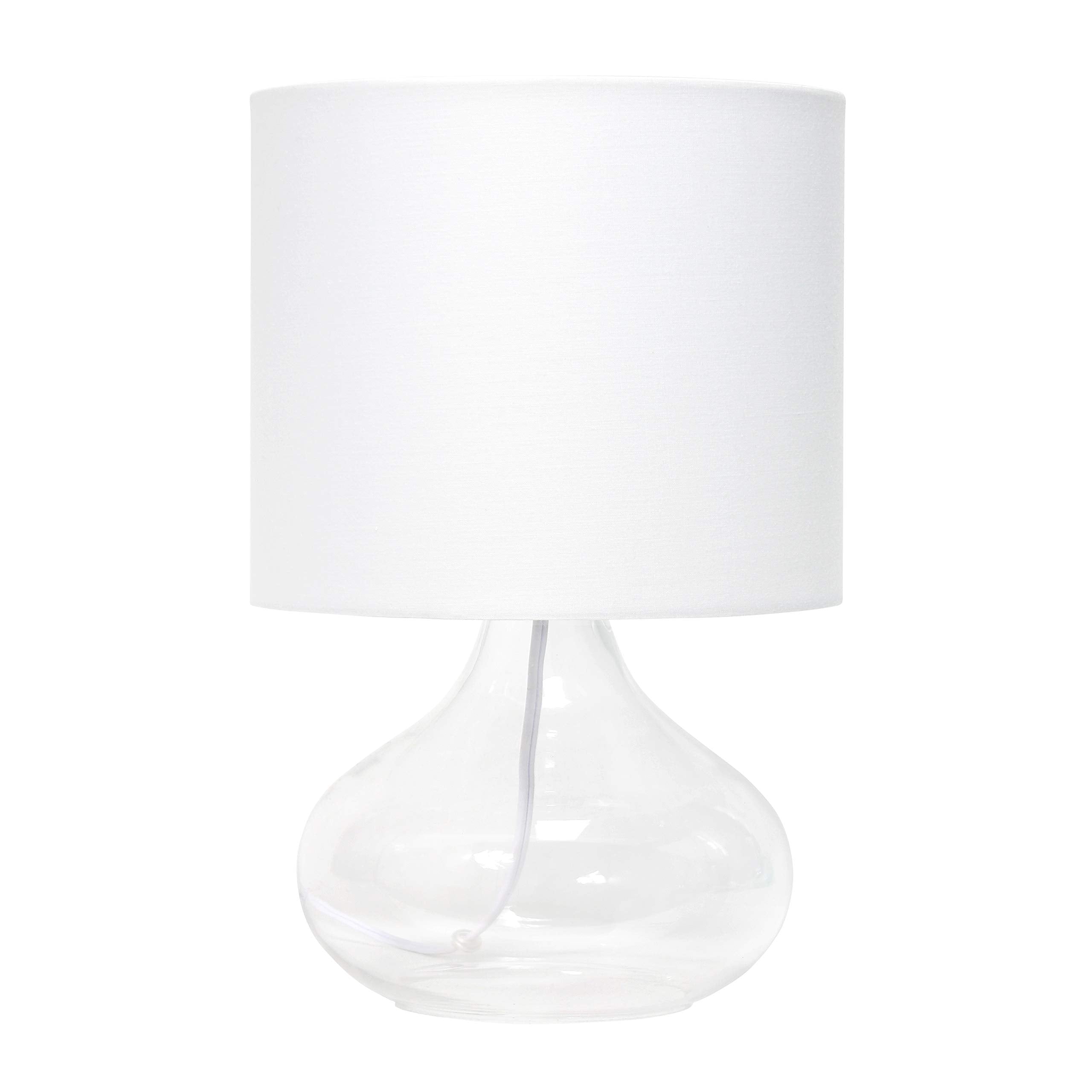 Simple Designs Lt2063-Clw Small Glass Raindrop Bedside Table Lamp With White Fabric Shade, Clear