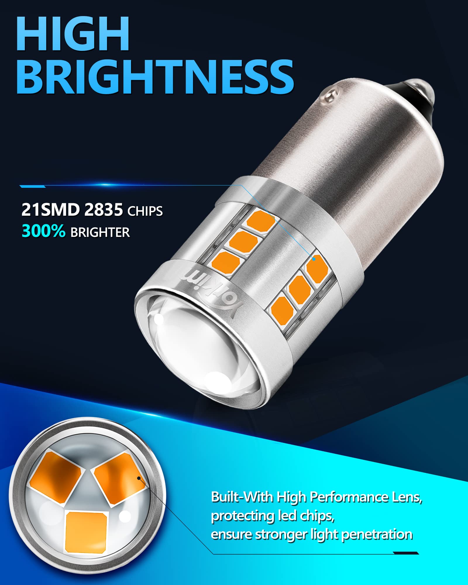 Yorkim 1156 LED Bulb Turn Signal Lights, Amber, High Brightness, BA15S P21W 7506, Pack of 2