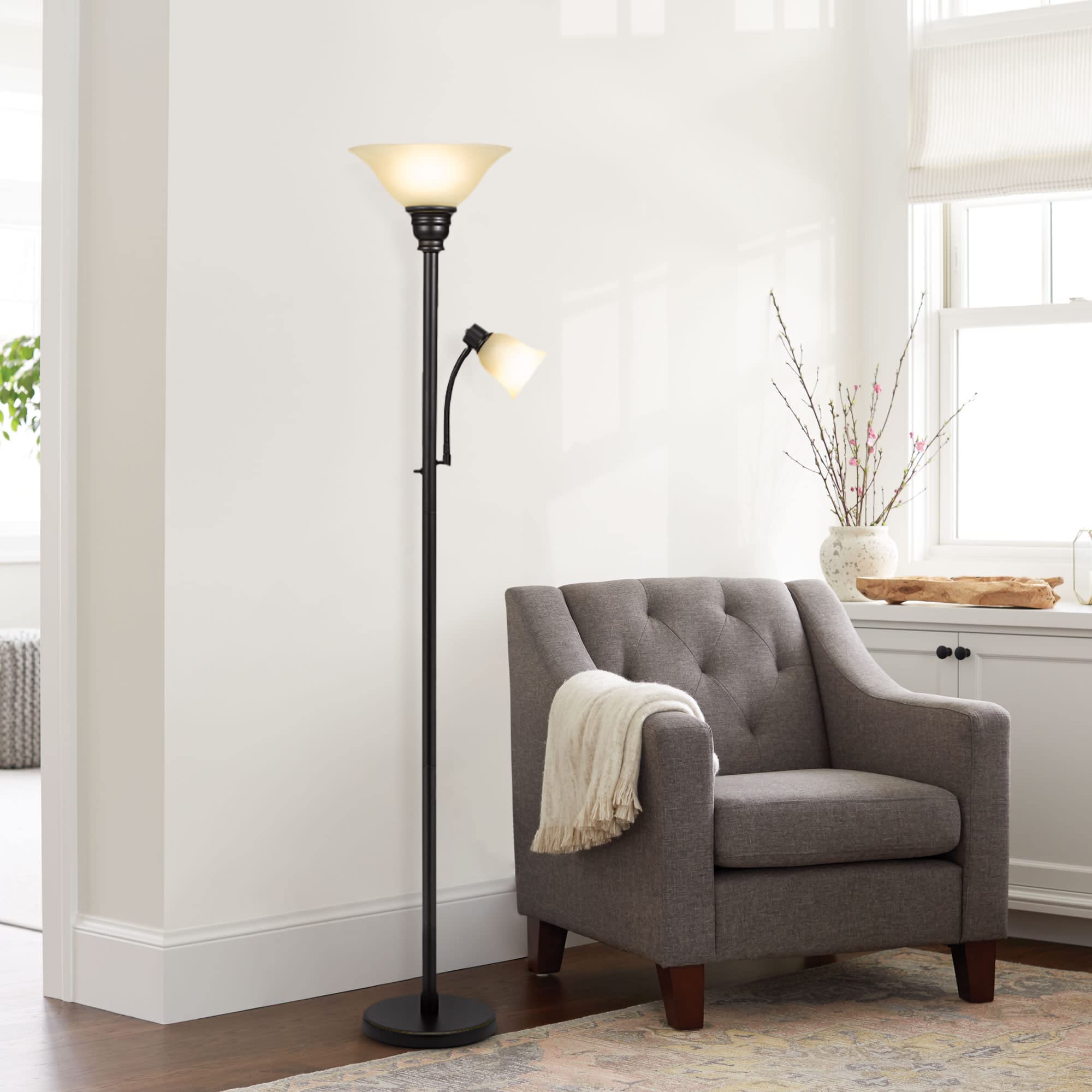 Catalina Lighting 18223-002 71 Transitional Uplight Floor Lamp, Dark Bronze with Reading Light, Ideal for Living Room, LED Bulb Not Included