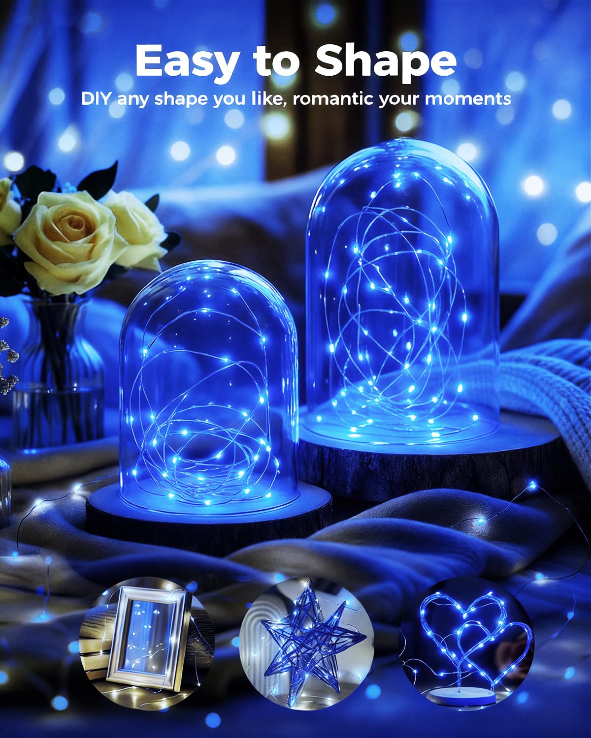 Btfarm 12 Pack Fairy Lights Battery Operated  7Ft 20 Led Mini String Lights Waterproof Silver Wire For Mason Jars Centerpiece Table Crafts Bedroom Christmas Decoration  Blue