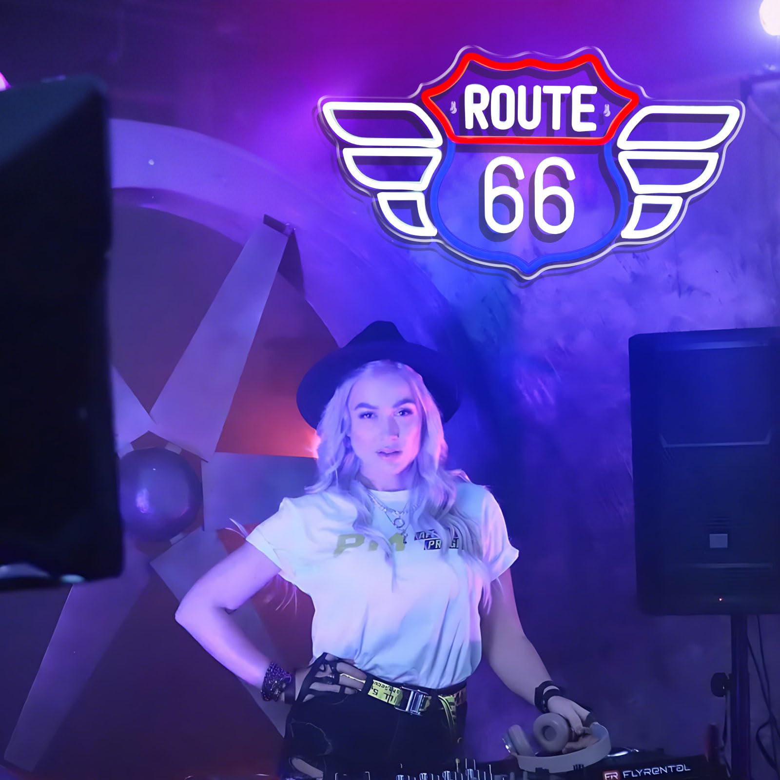 Gevbay Route 66 Neon Sign - Vintage Wall Decor, Dimmable LED, 17.84x10.08 inch, Acrylic, Perfect for Man Cave or Garage