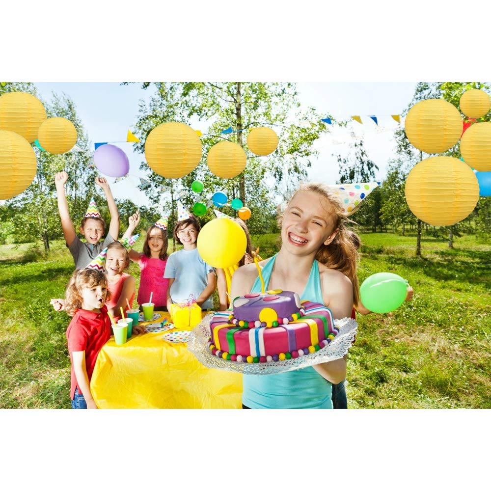 Beishida Yellow Round Paper Lanterns - 10 Pack Decorative Hanging Asian Style For Birthday, Halloween, Wedding, Fall Home Decor