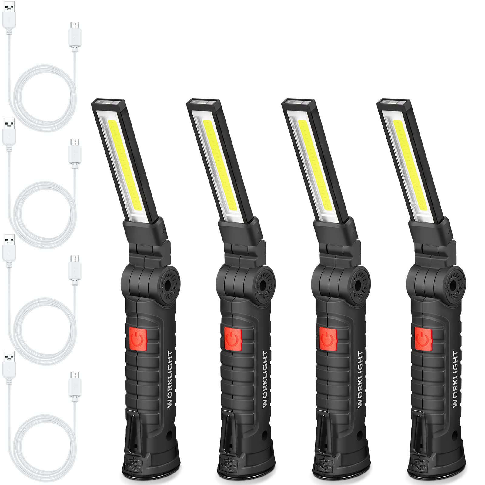 Honoson LED Work Light, Rechargeable COB Flashlight, 5 Modes, Magnetic Base, Hanging Hook, Small, Red, Model Honoson-916477