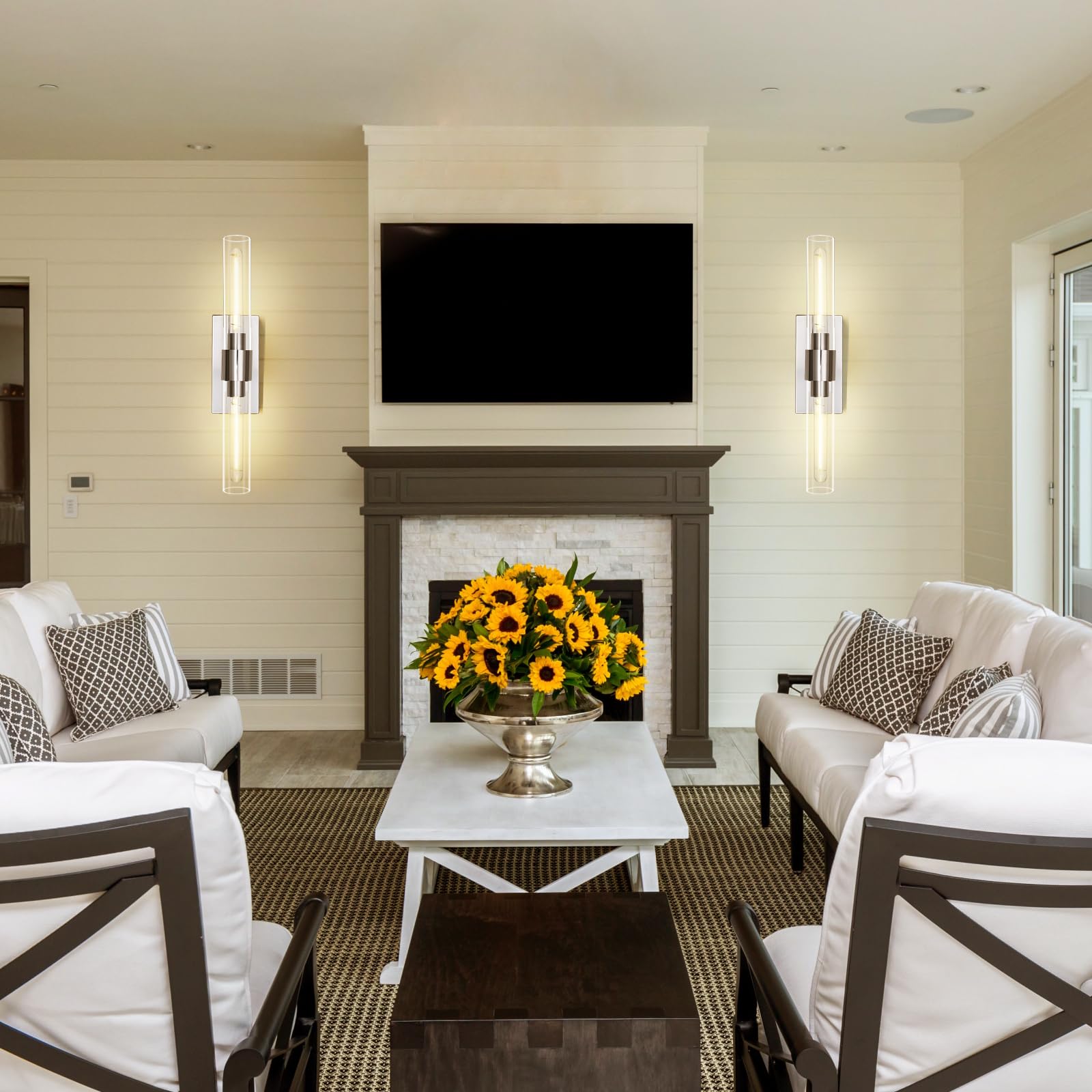 Bathroom Vanity Light Fixtures, Glass Tube Wall Sconces Set Of 2, Nickel Coloured Base, Bathroom Wall Lights, Bedroom Bedside Wa