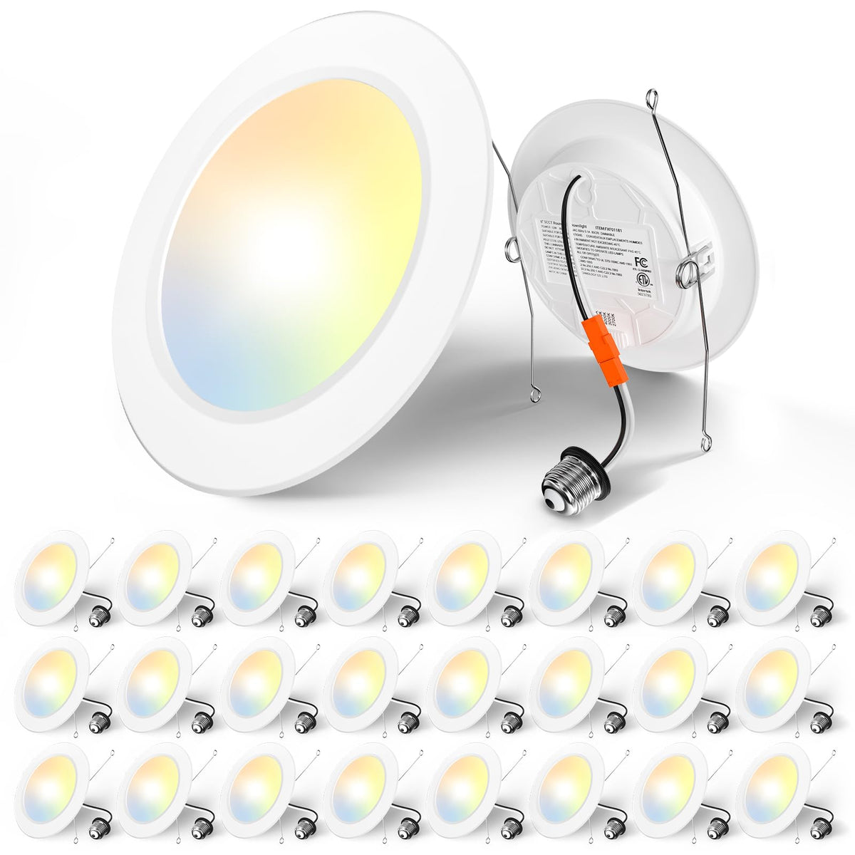 Amico Recessed Lighting 5/6 Inch, 24 Pack 5CCT Flat LED Can Lights, 2700K/3000K/4000K/5000K/6000K Selectable,12W Eqv 120W, 1050L