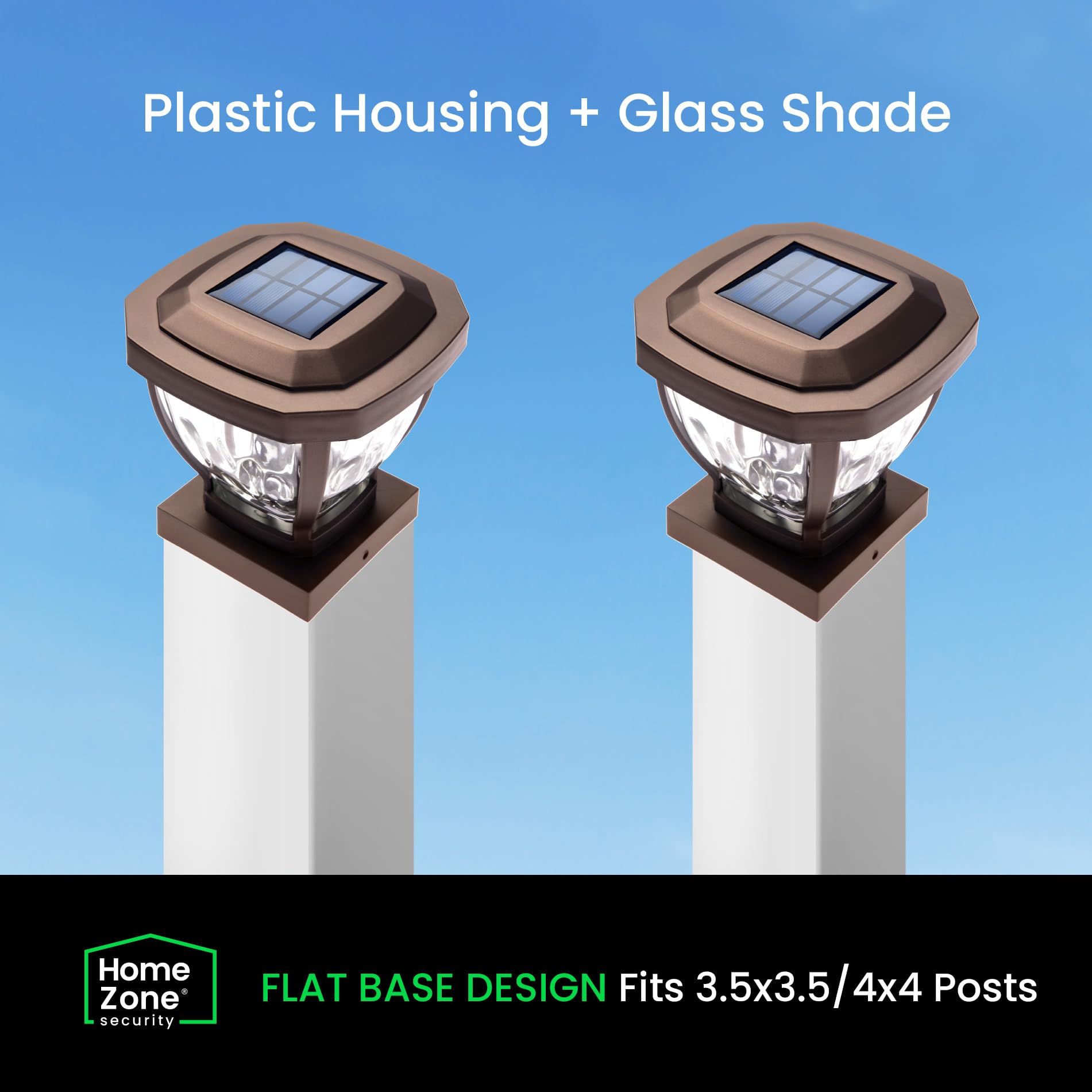 Home Zone Solar Post Cap Lights - Glass LED Outdoor 4x4 (3.5 x 3.5 in.) - Bronze - Model ELI1403V - 2-Pack