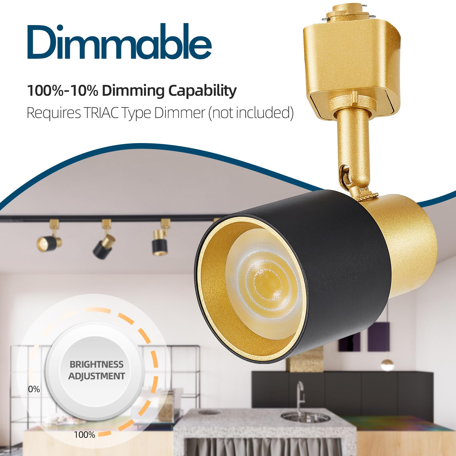 AIBISOD 10W Dimmable LED Track Lighting Heads, Warm White 3000K, 4 Pack, Black Gold, Flicker Free, CRI90+, 900lm