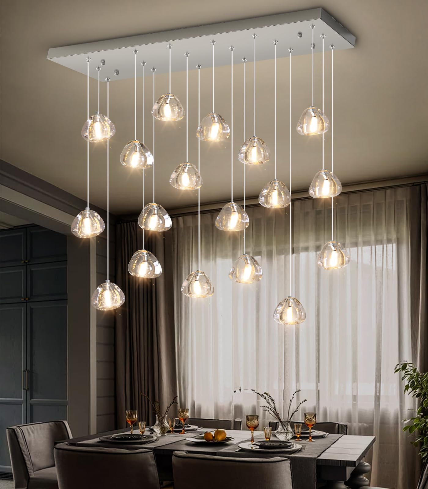 HAIXIANG W35 x D11.8 x H118 Rectangular Chandelier Bubble Crystal Balls Glam Chandeliers Dimmable Light High Ceiling Pendants Li